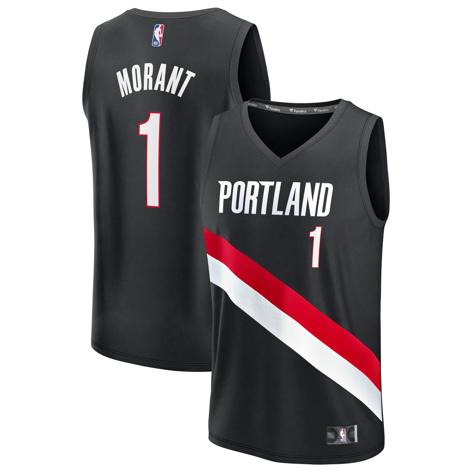 Ja Morant Portland Trail Blazers Fast Break Jersey Icon Edition Black - front and back view