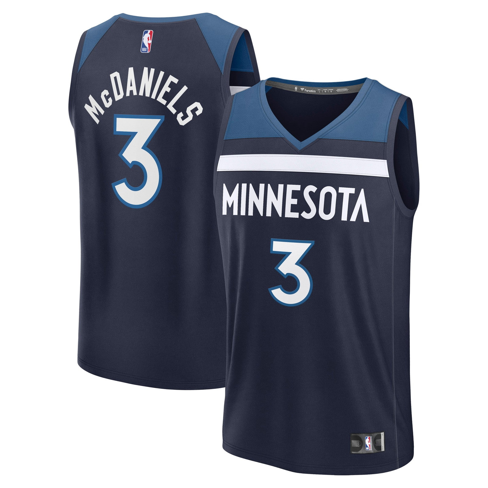 Jaden McDaniels Minnesota Timberwolves Fast Break Fan Version Player Jersey - front and back view