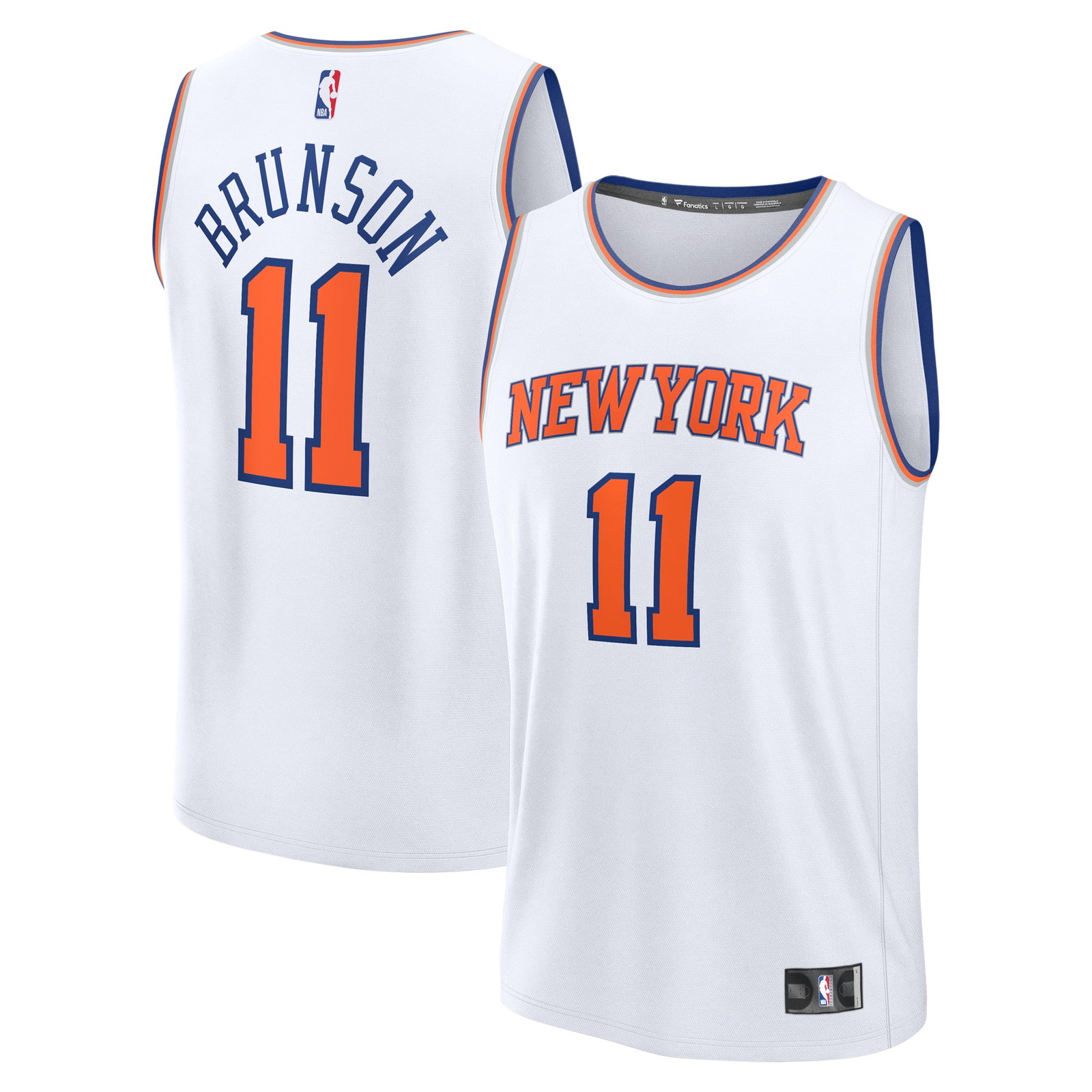 Jalen Brunson New York Knicks Youth Fast Break Fan Version Player Jersey - front and back view