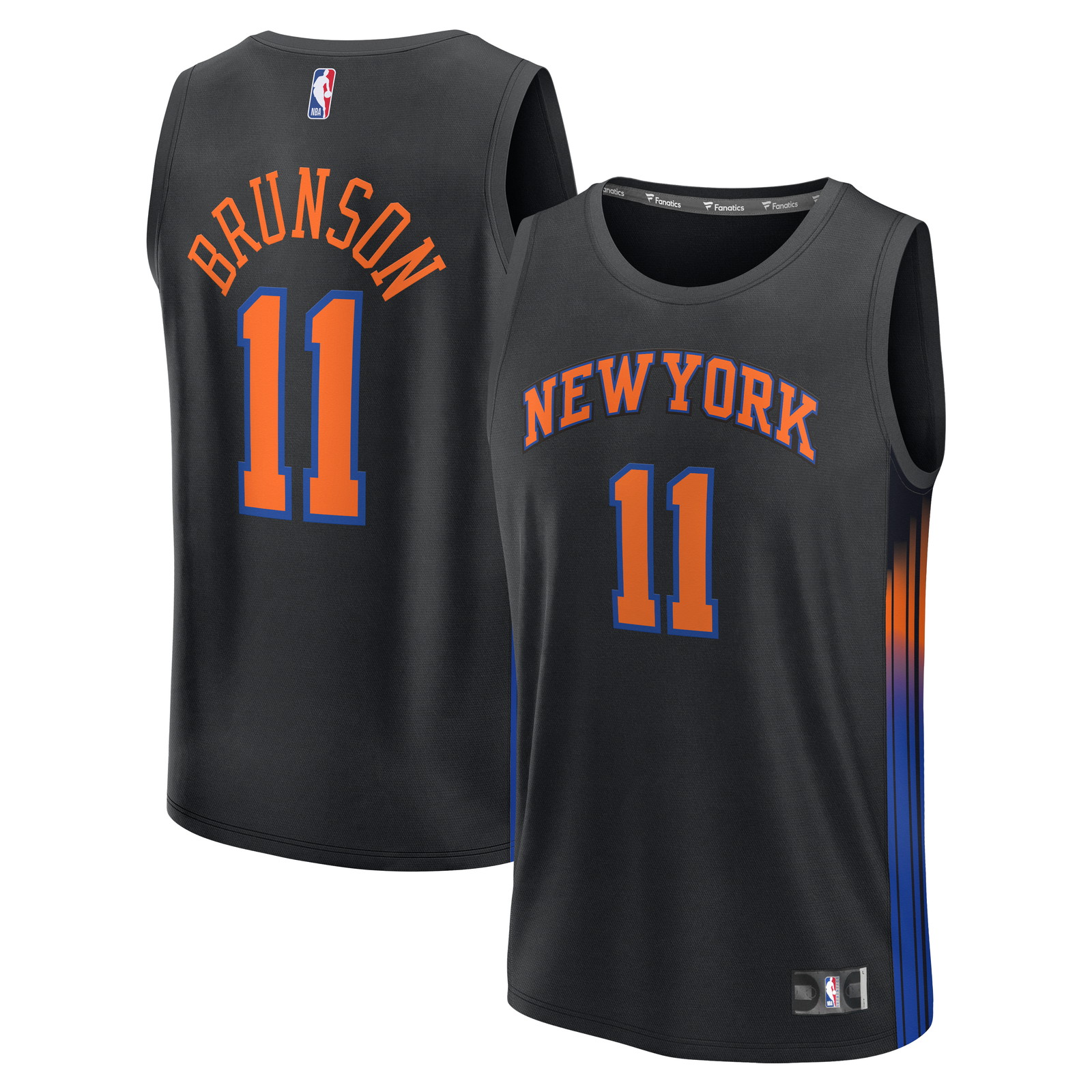 Jalen Brunson New York Knicks Fast Break Jersey Statement Edition Black - front and back view