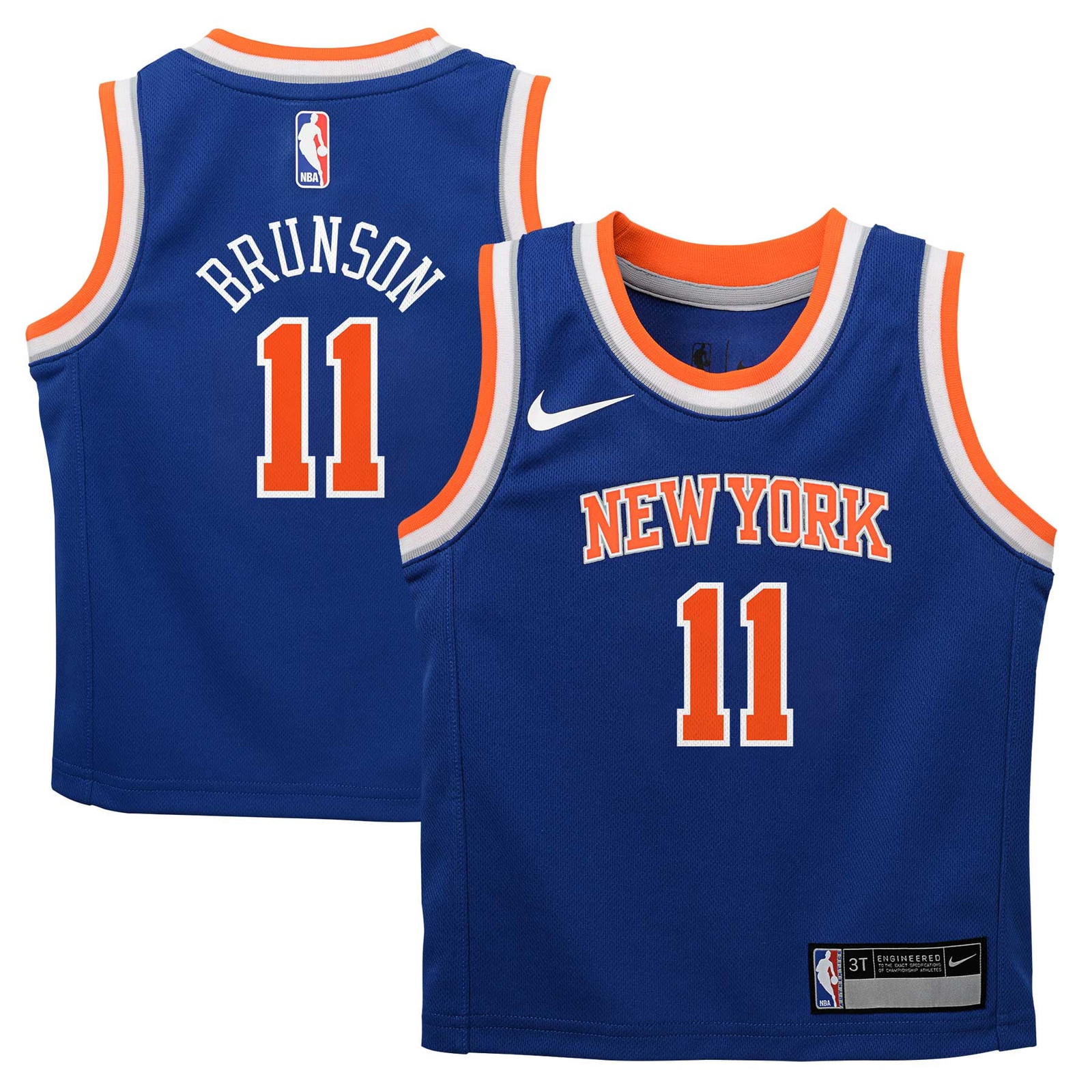 Jalen Brunson New York Knicks Infant Fan Version Swingman Jersey Blue Icon - front and back view