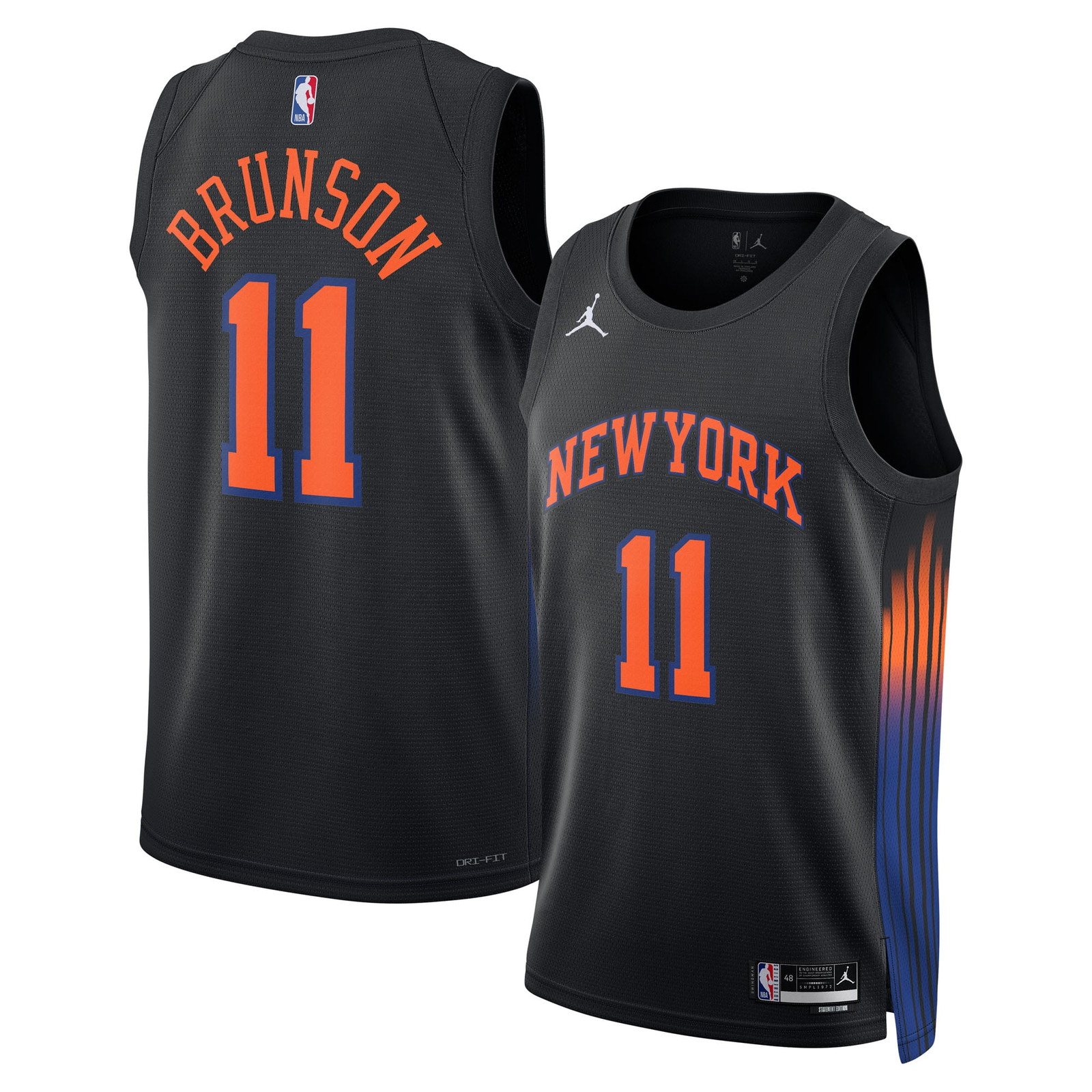 Jalen Brunson New York Knicks Unisex Swingman Jersey Statement Edition Black - front and back view