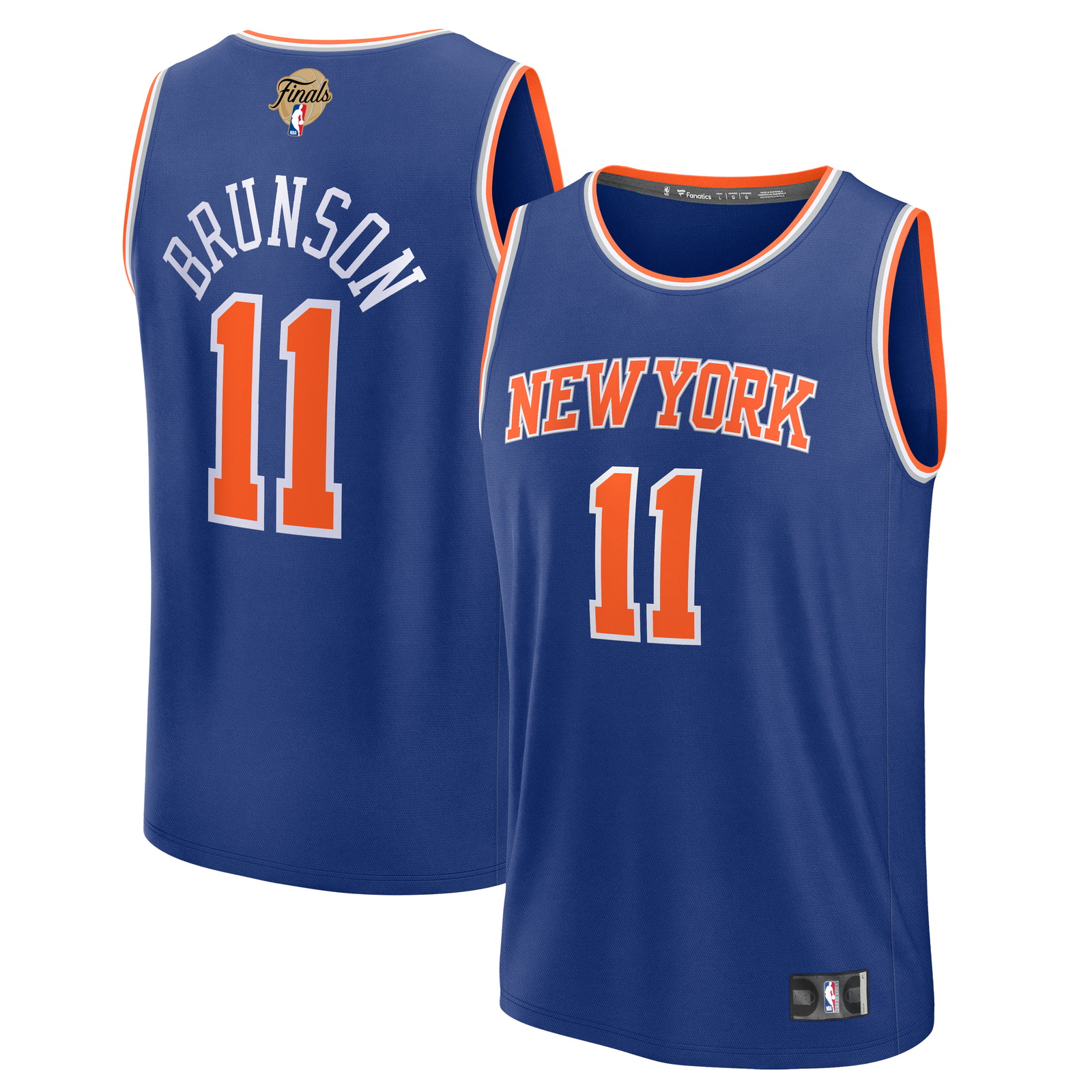 Jalen Brunson New York Knicks Youth 2026 NBA Finals Patch Fast Break Jersey - front and back view
