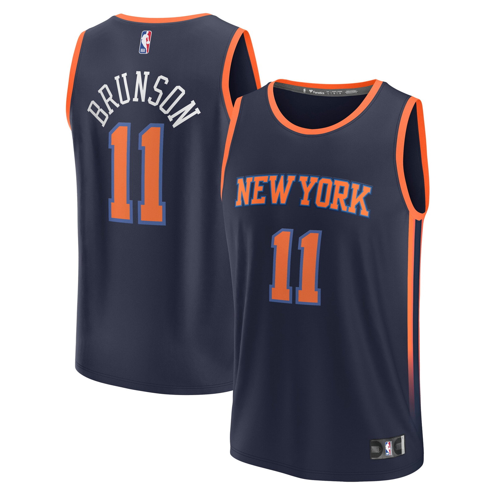 Jalen Brunson New York Knicks Youth Fast Break Fan Version Player Jersey - front and back view