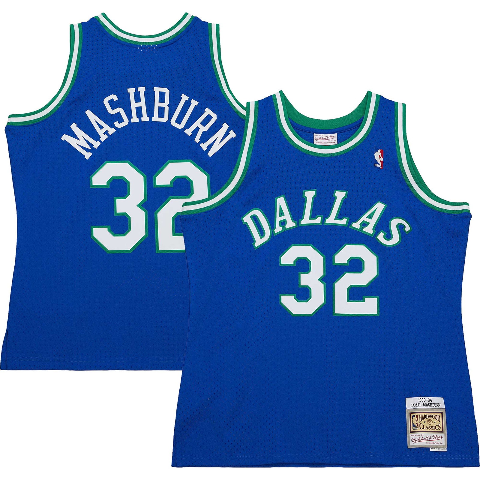 Jamal Mashburn Dallas Mavericks 1993/94 Hardwood Classics Swingman Jersey Blue - front and back view