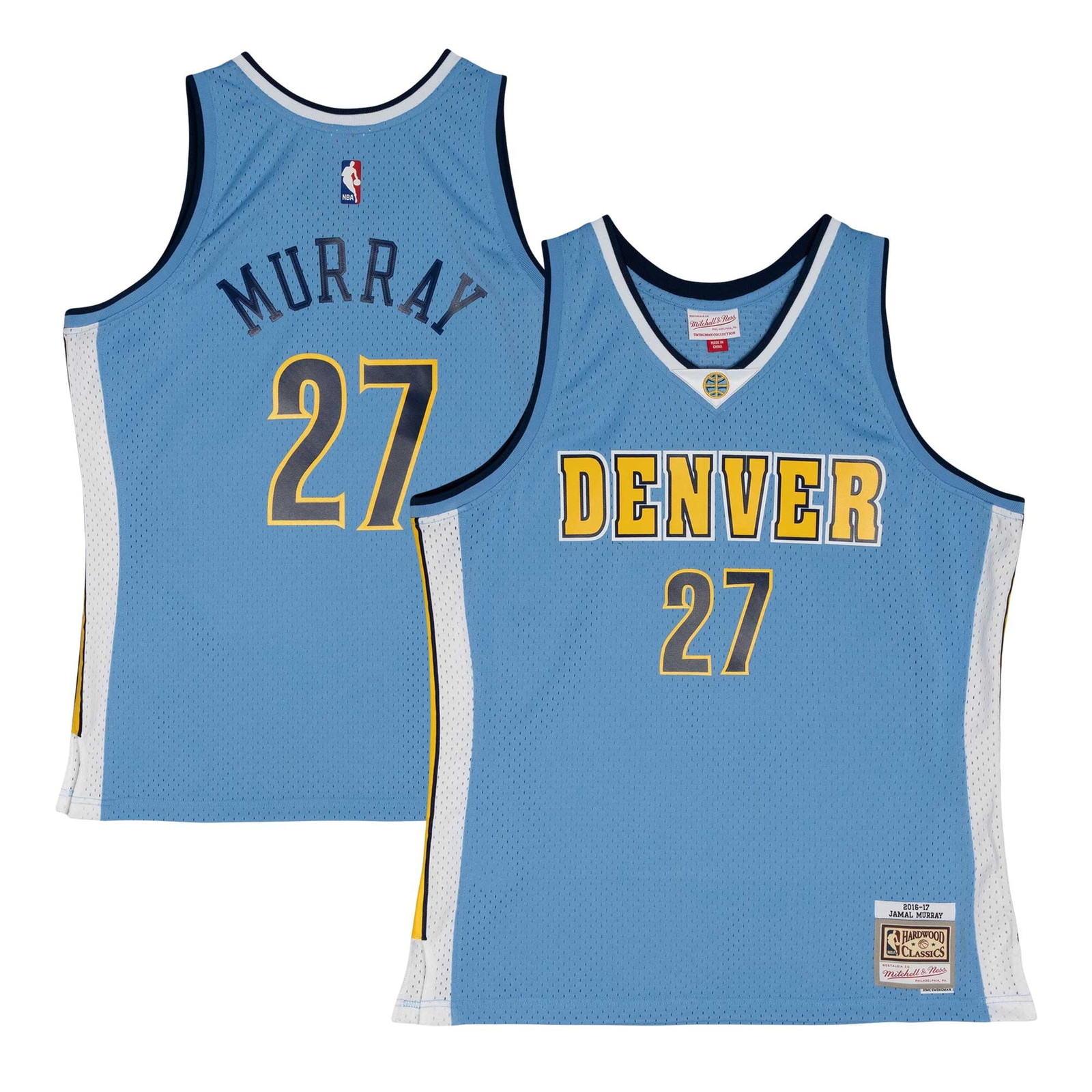 Jamal Murray Denver Nuggets 2016/17 Throwback Swingman Jersey Powder Blue - front and back view