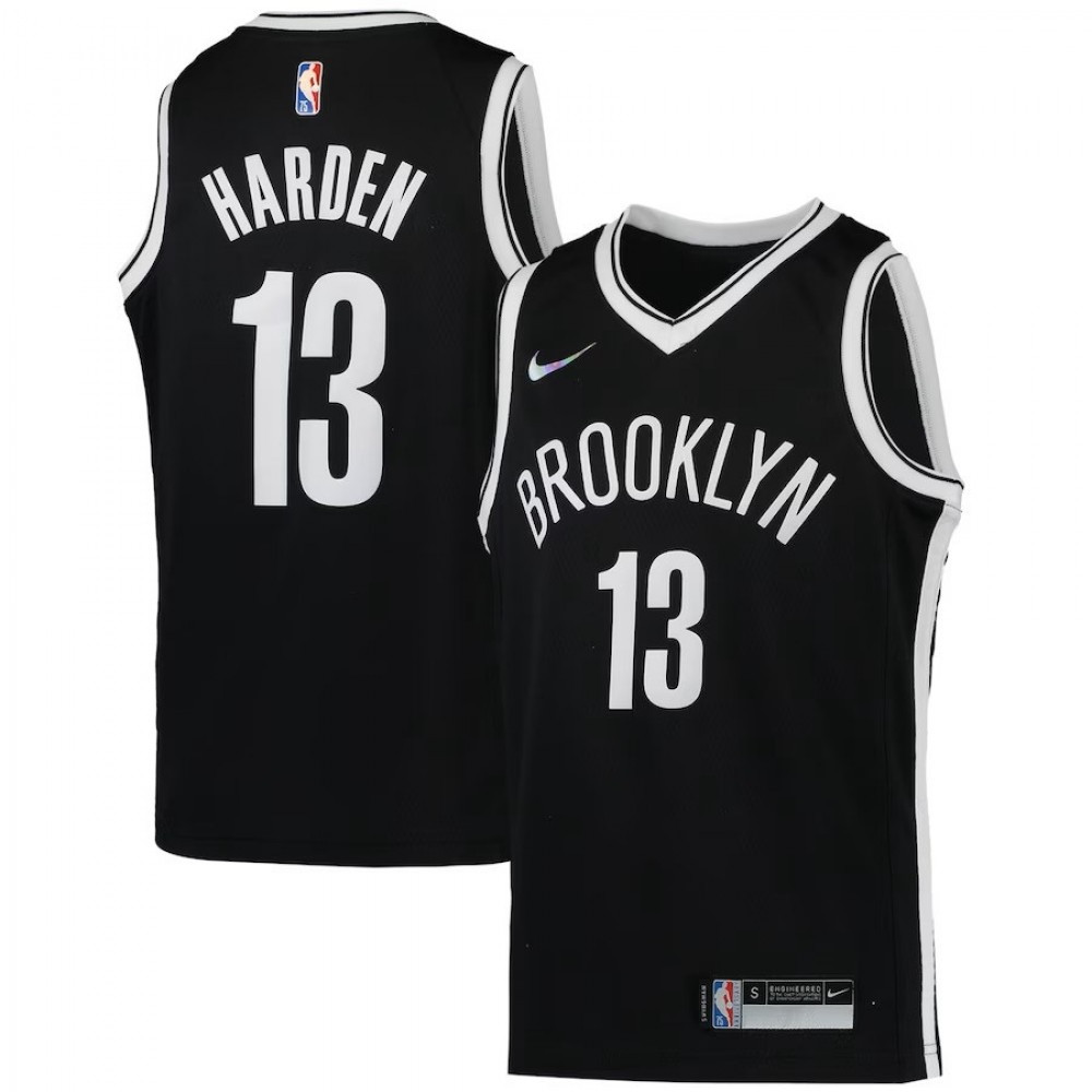 James Harden Brooklyn Nets Youth 2021/22 Diamond Swingman Jersey Icon Edition Black - front view