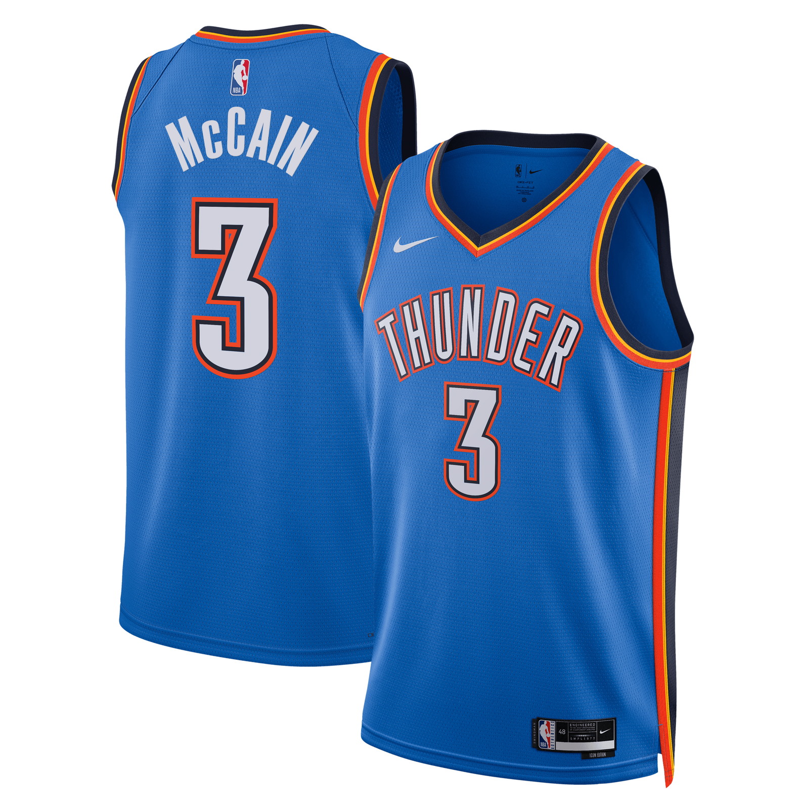 Jared McCain Oklahoma City Thunder Unisex Swingman Jersey Icon Edition Blue - front and back view