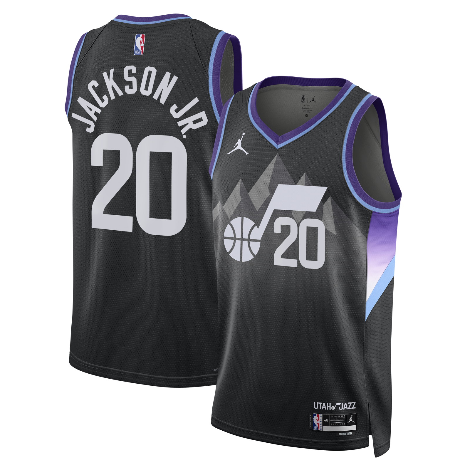 Jaren Jackson Jr. Utah Jazz Unisex Swingman Jersey Statement Edition Black - front and back view