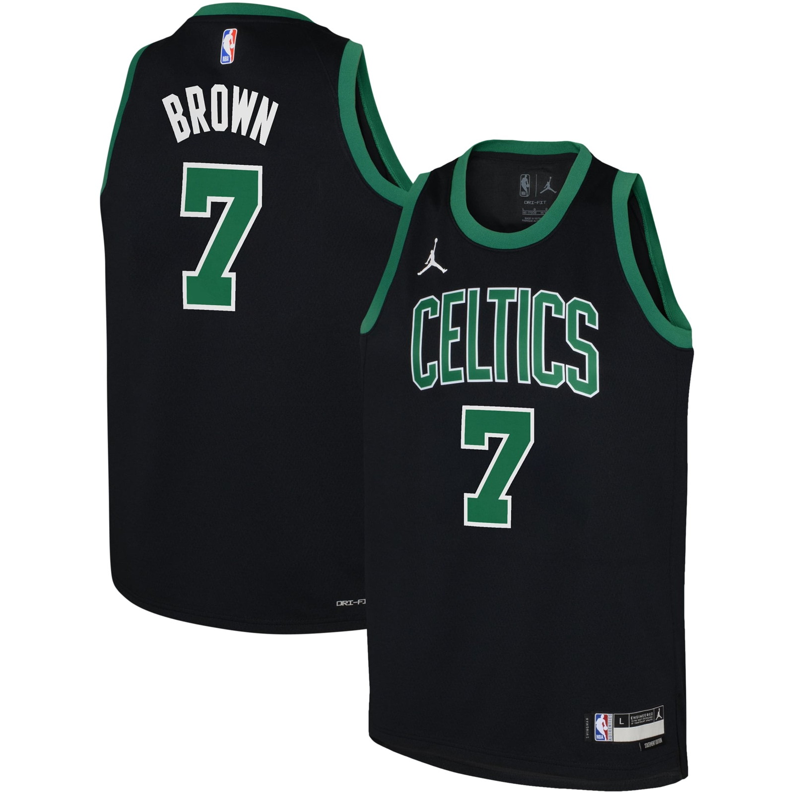 Jaylen Brown Boston Celtics Youth Swingman Jersey Statement Edition Black - front and back view