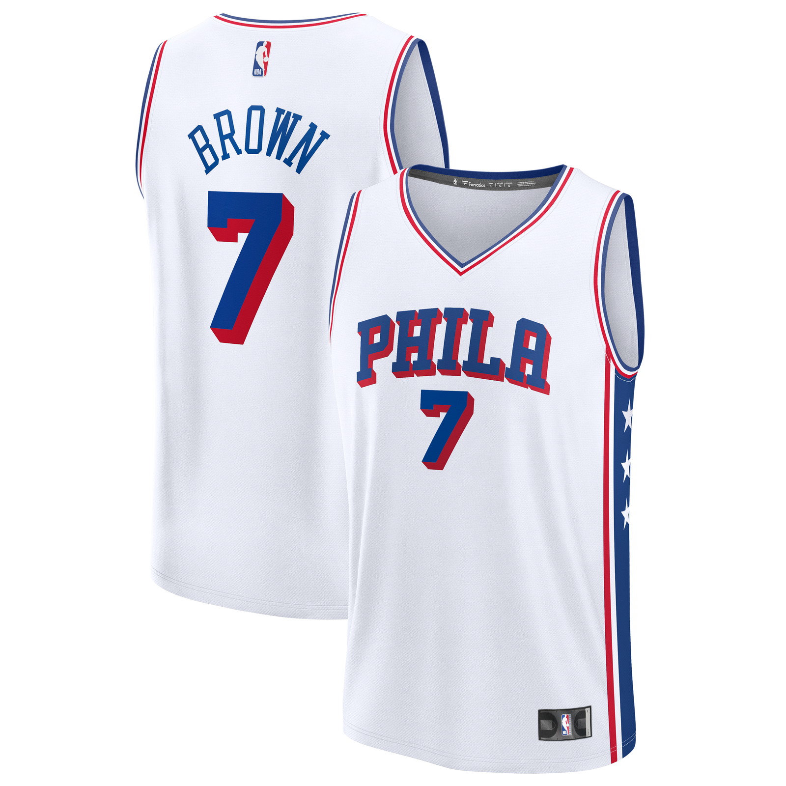 Jaylen Brown Philadelphia 76ers Fast Break Jersey Association Edition White - front and back view