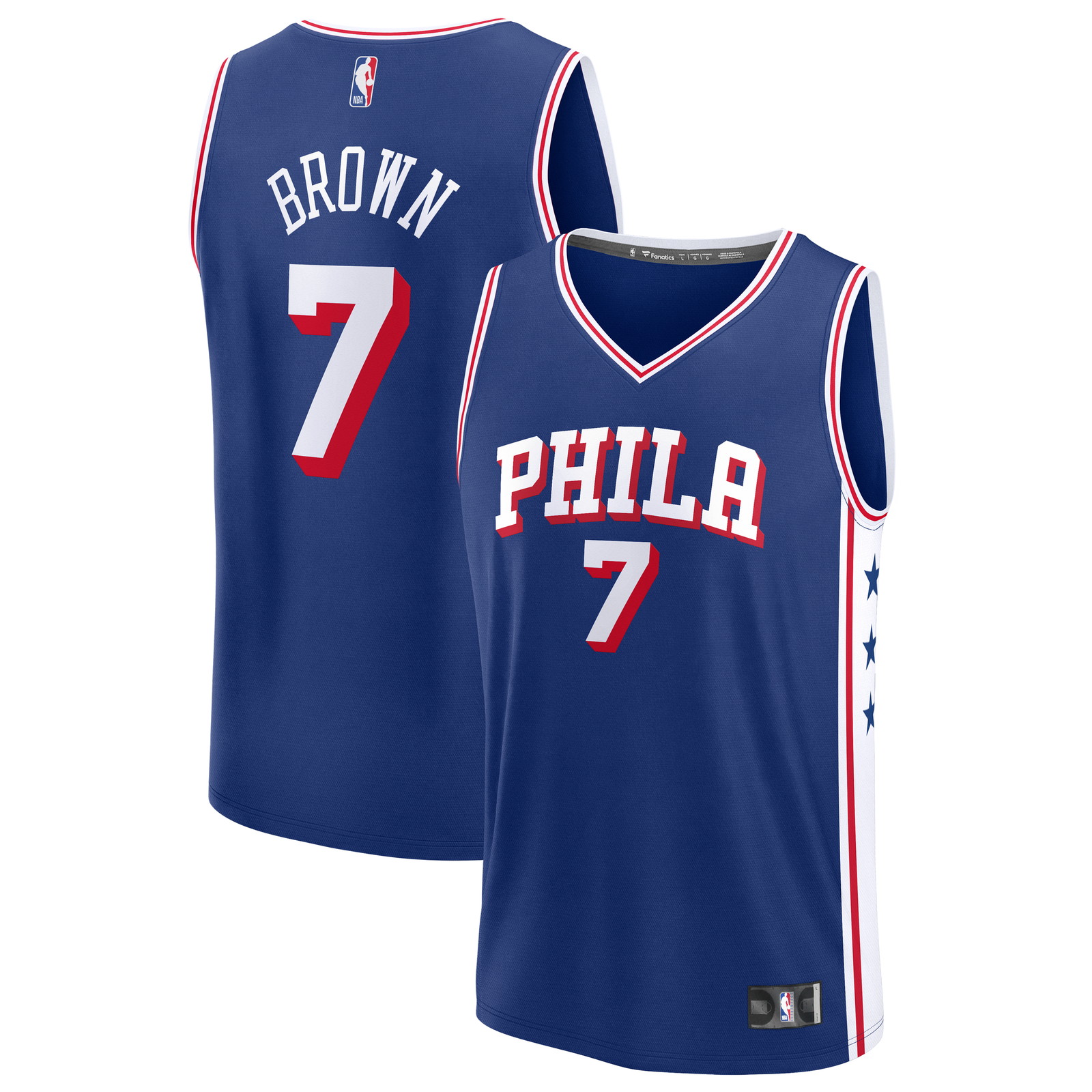 Jaylen Brown Philadelphia 76ers Fast Break Jersey Icon Edition Royal - front and back view