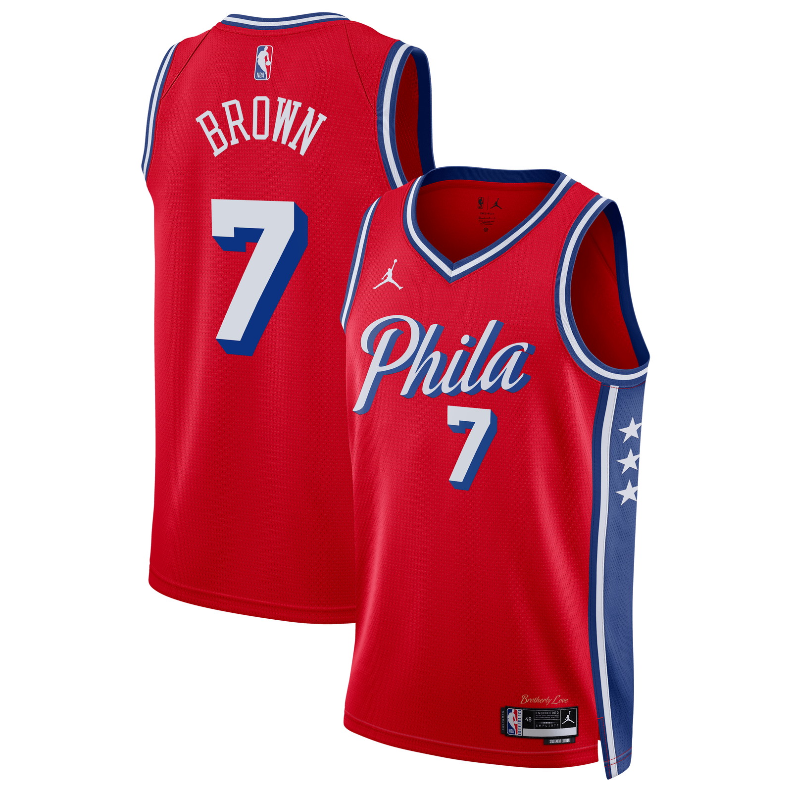 Jaylen Brown Philadelphia 76ers Unisex Swingman Jersey Statement Edition Red - front and back view