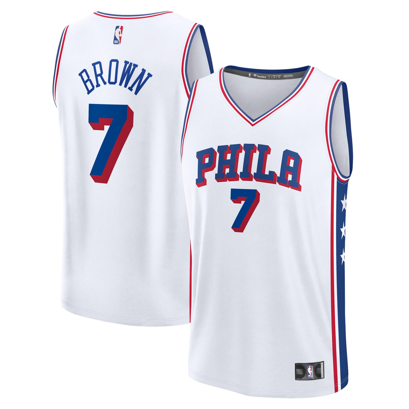 Jaylen Brown Philadelphia 76ers Youth Fast Break Fan Version Jersey White - front and back view