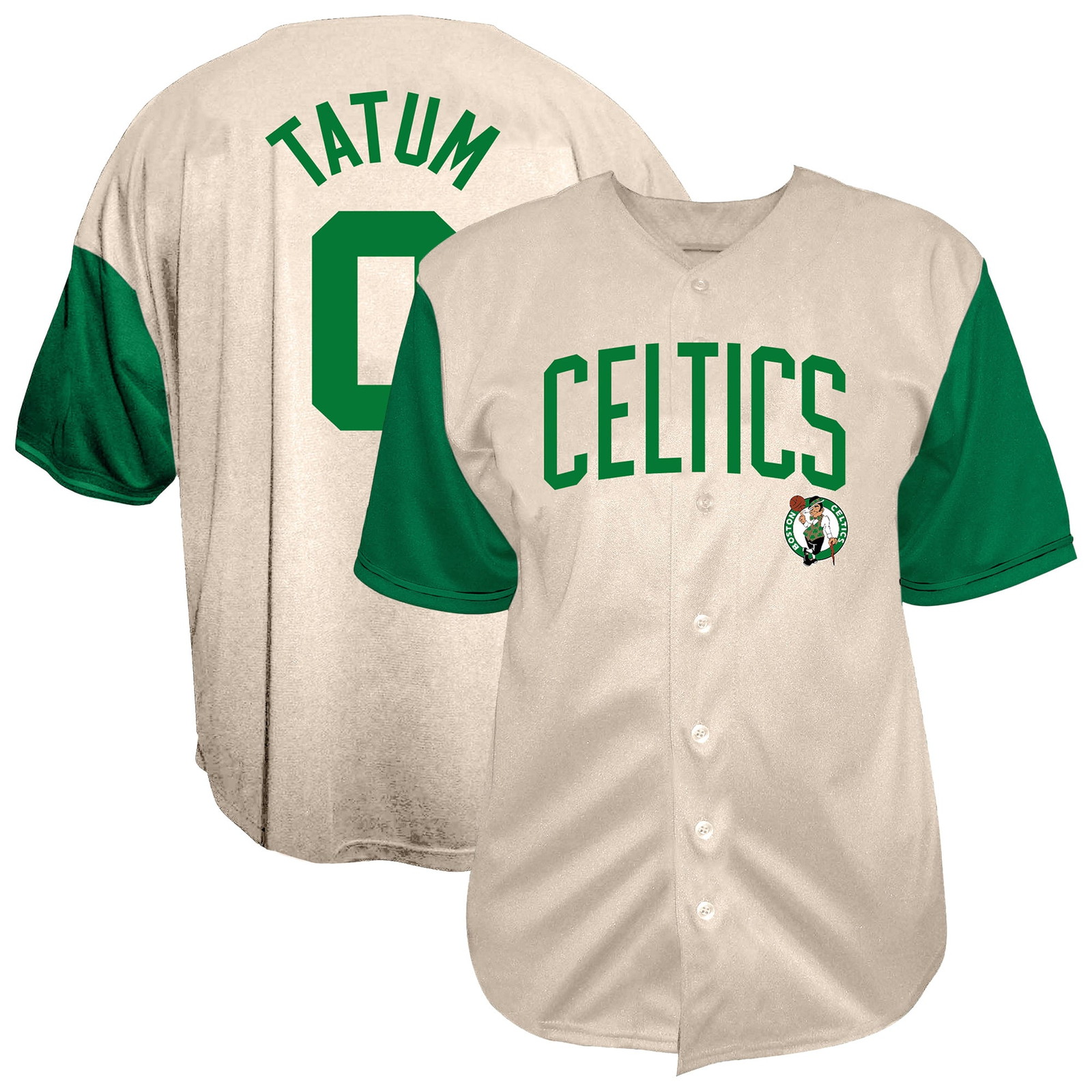 Jayson Tatum Boston Celtics Baseball Jersey Cream - front and back view