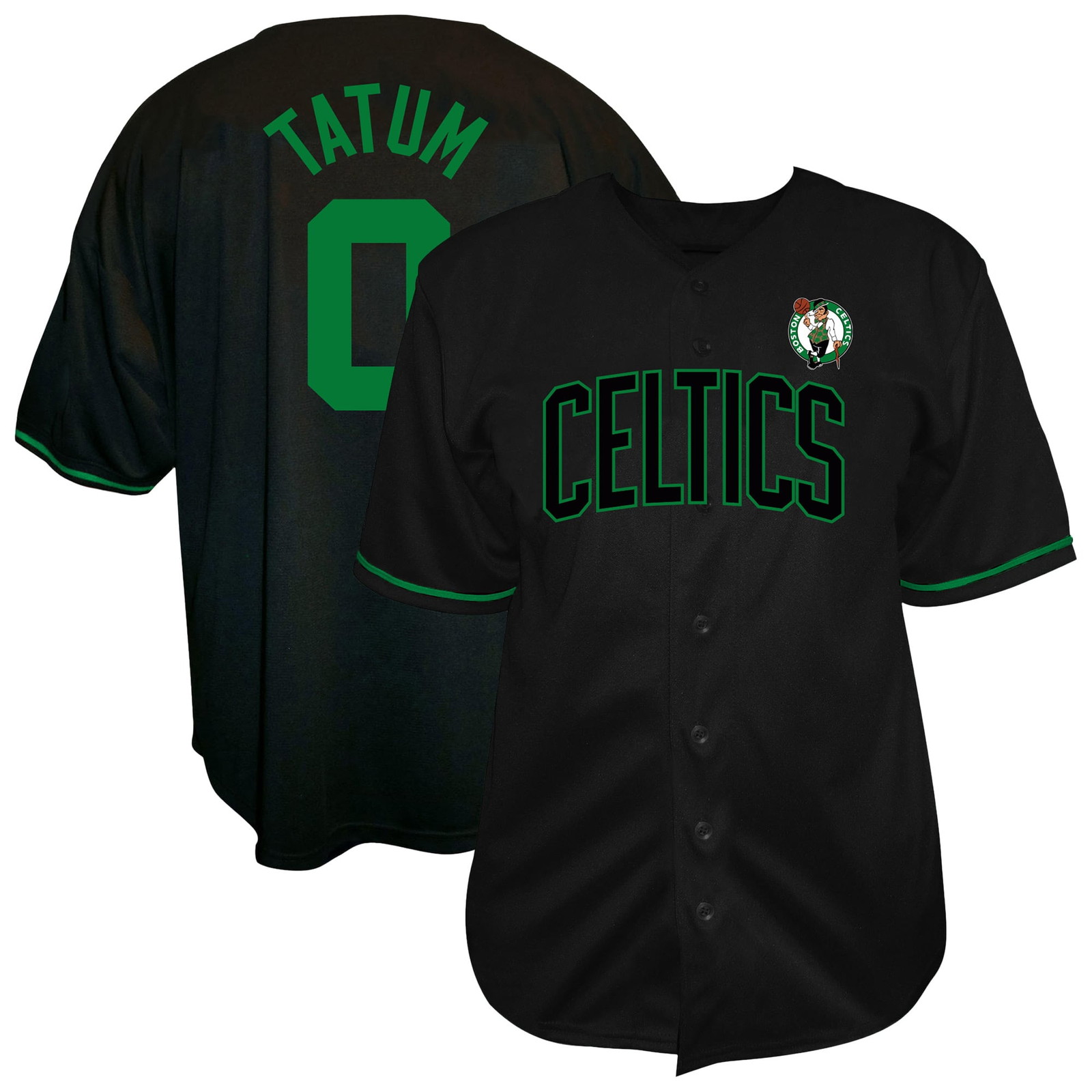 Jayson Tatum Boston Celtics Big & Tall Name & Number Button-Up Jersey Black - front and back view