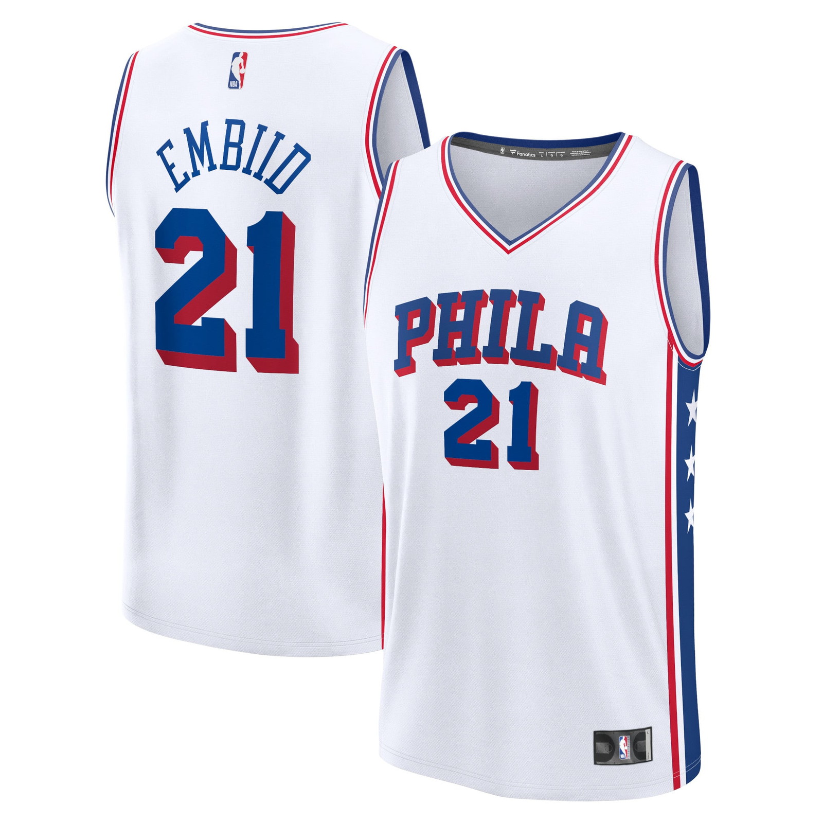 Joel Embiid Philadelphia 76ers Fast Break Fan Version Jersey Association - front and back view