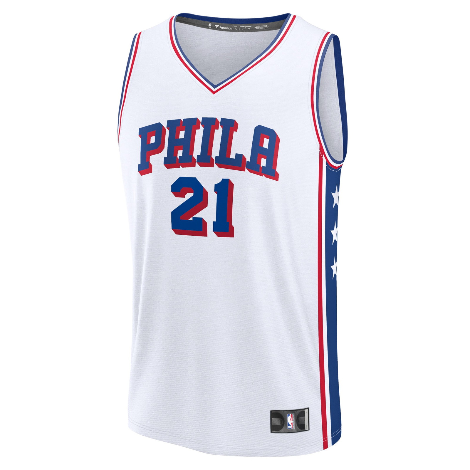 Joel Embiid Philadelphia 76ers Fast Break Fan Version Jersey Association Edition White - front view