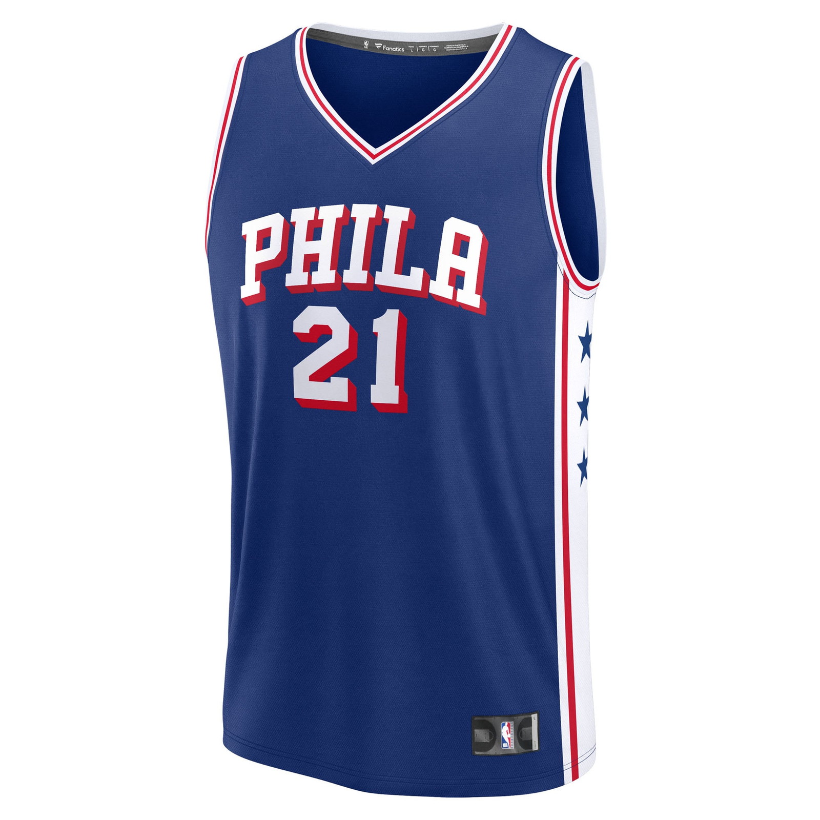 Joel Embiid Philadelphia 76ers Fast Break Fan Version Player Jersey Icon Edition Royal - front view