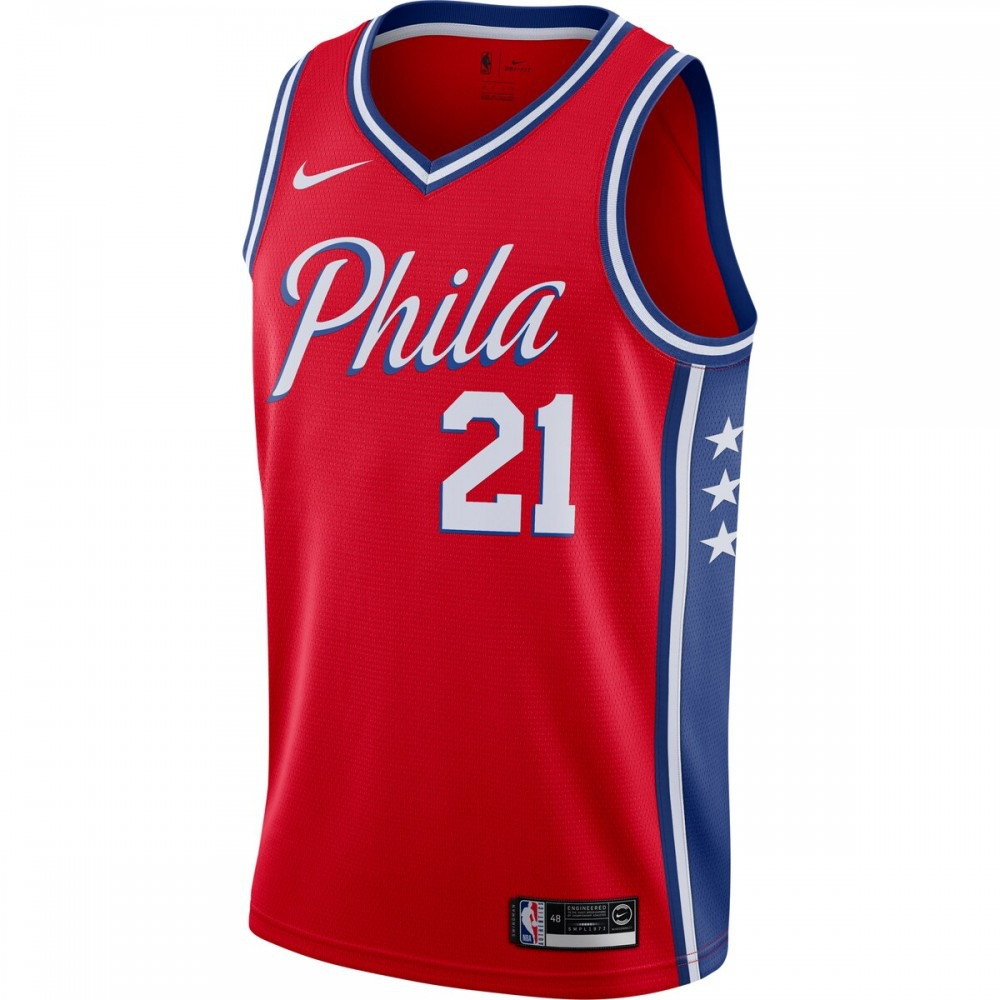 Joel Embiid Philadelphia 76ers Finished Swingman Jersey Red Statement Edition - front view