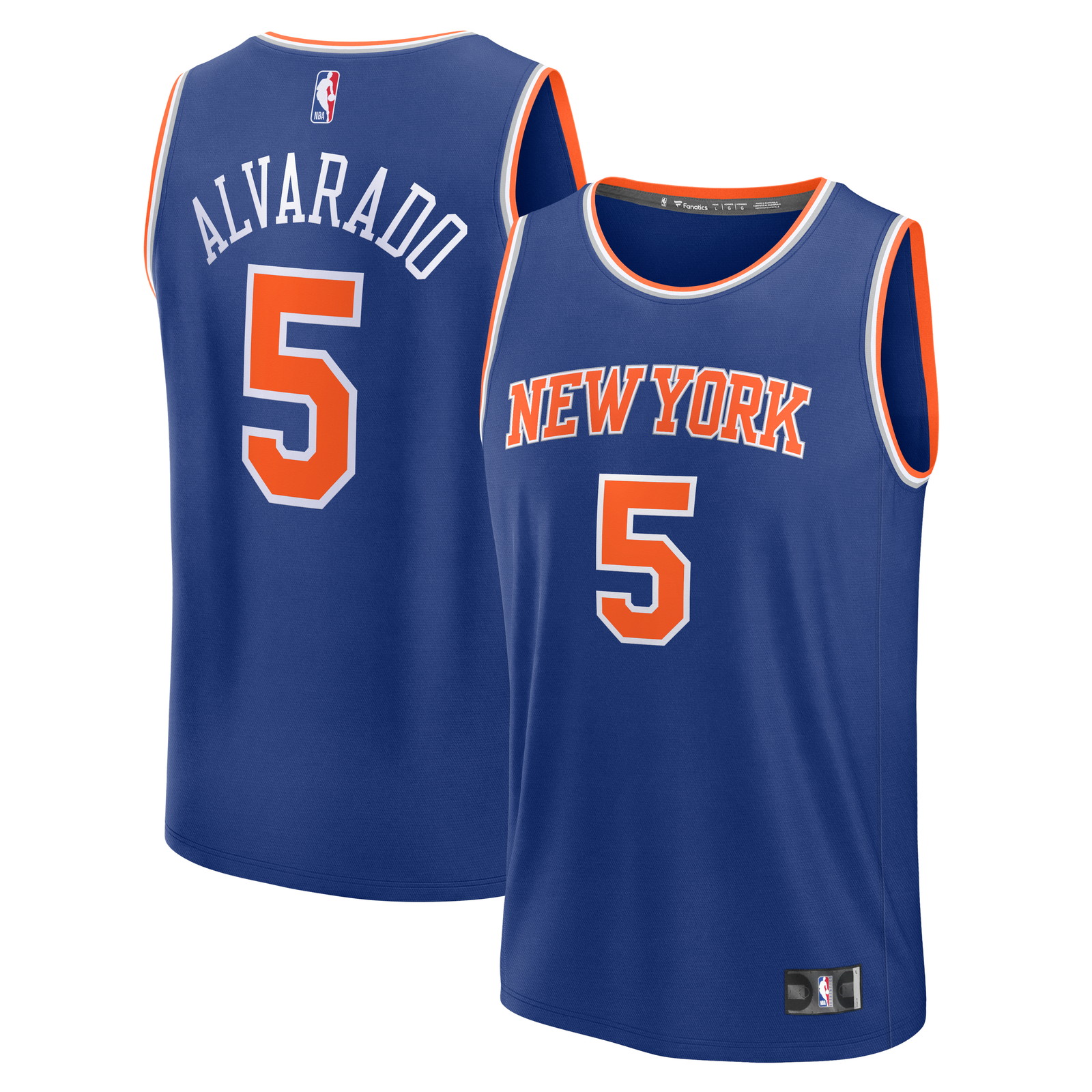 Jose Alvarado New York Knicks Fast Break Fan Version Jersey Blue Icon Edition - front and back view