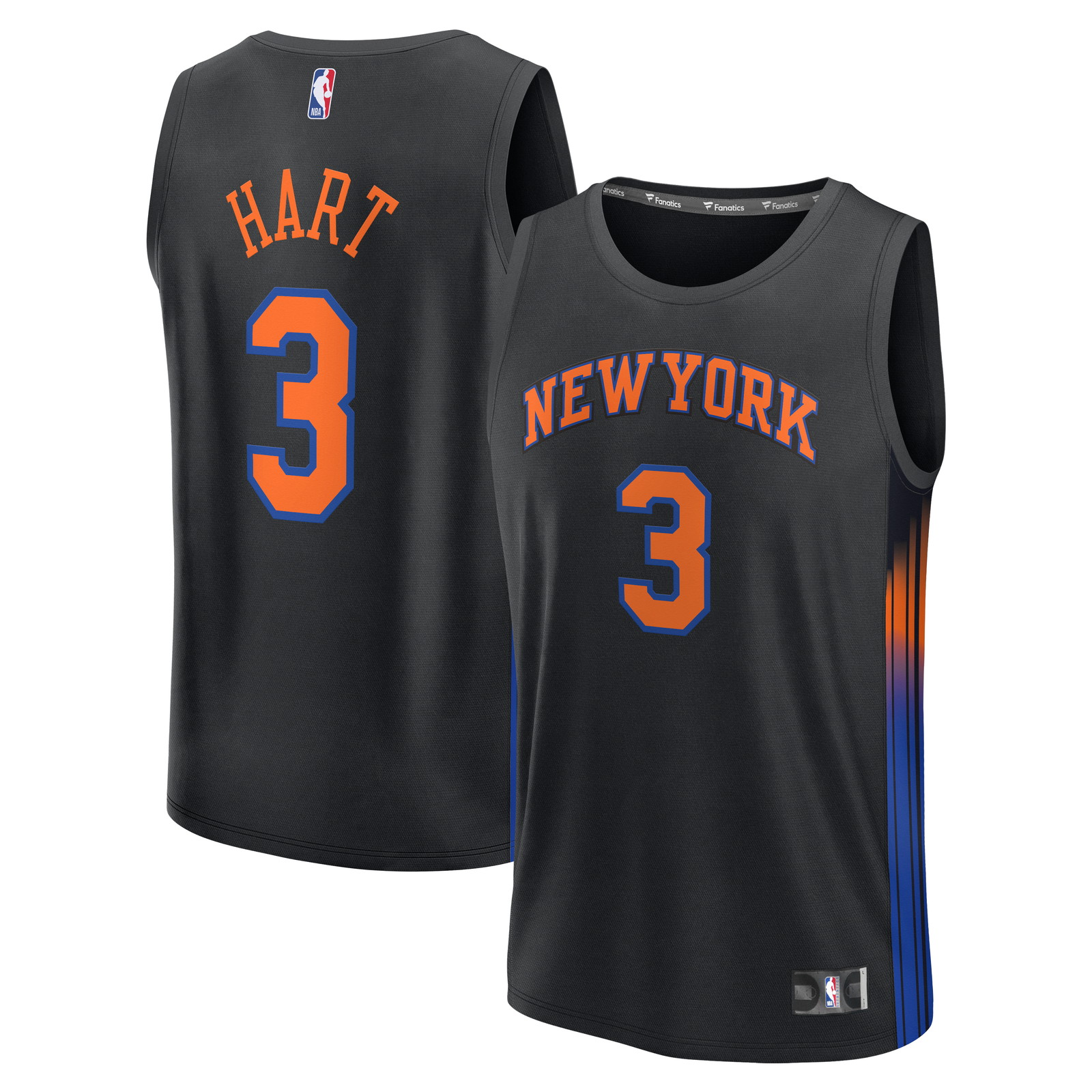 Josh Hart New York Knicks Youth Fast Break Jersey Statement Edition Black - front and back view
