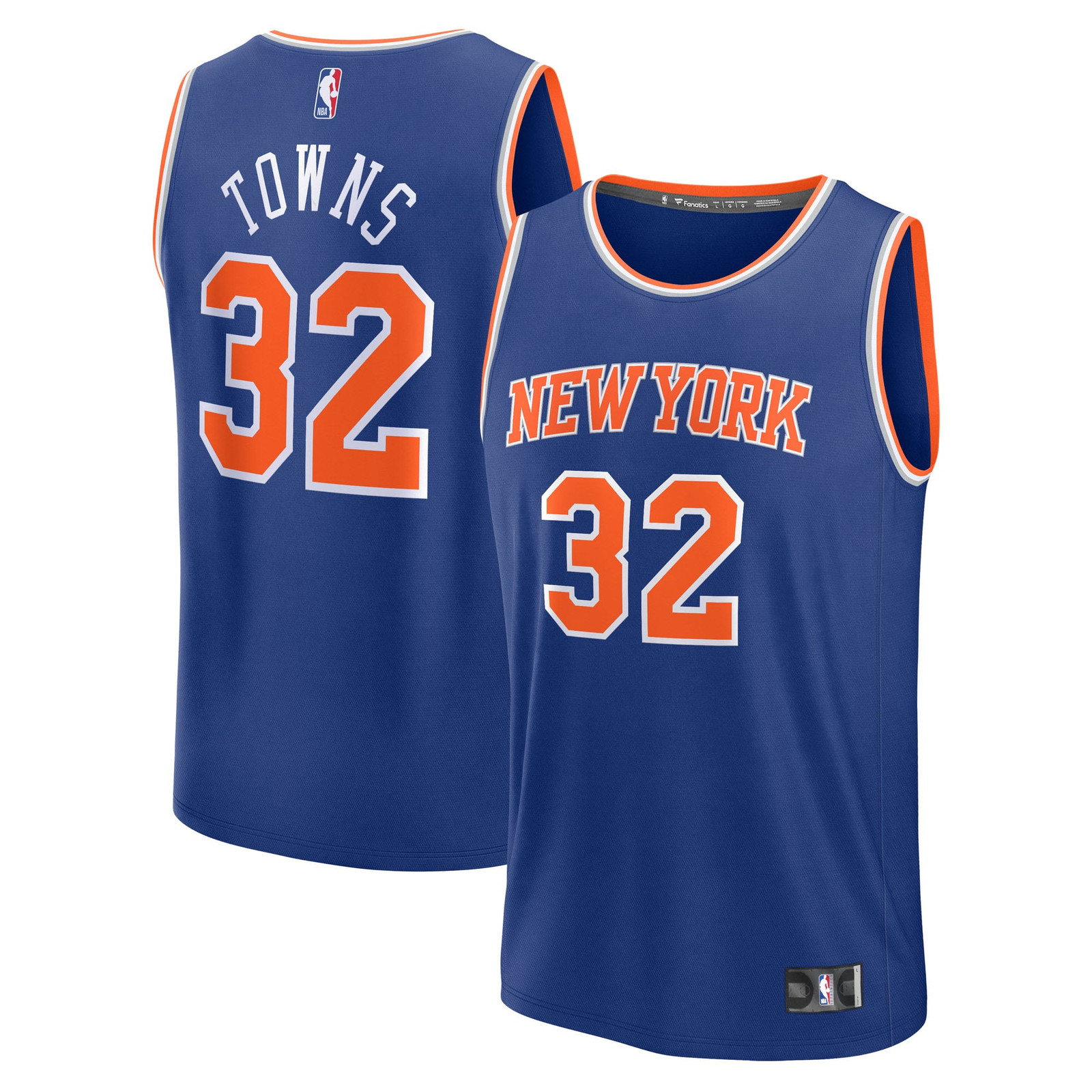 Karl-Anthony Towns New York Knicks Youth Fast Break Fan Version Player Jersey - front and back view