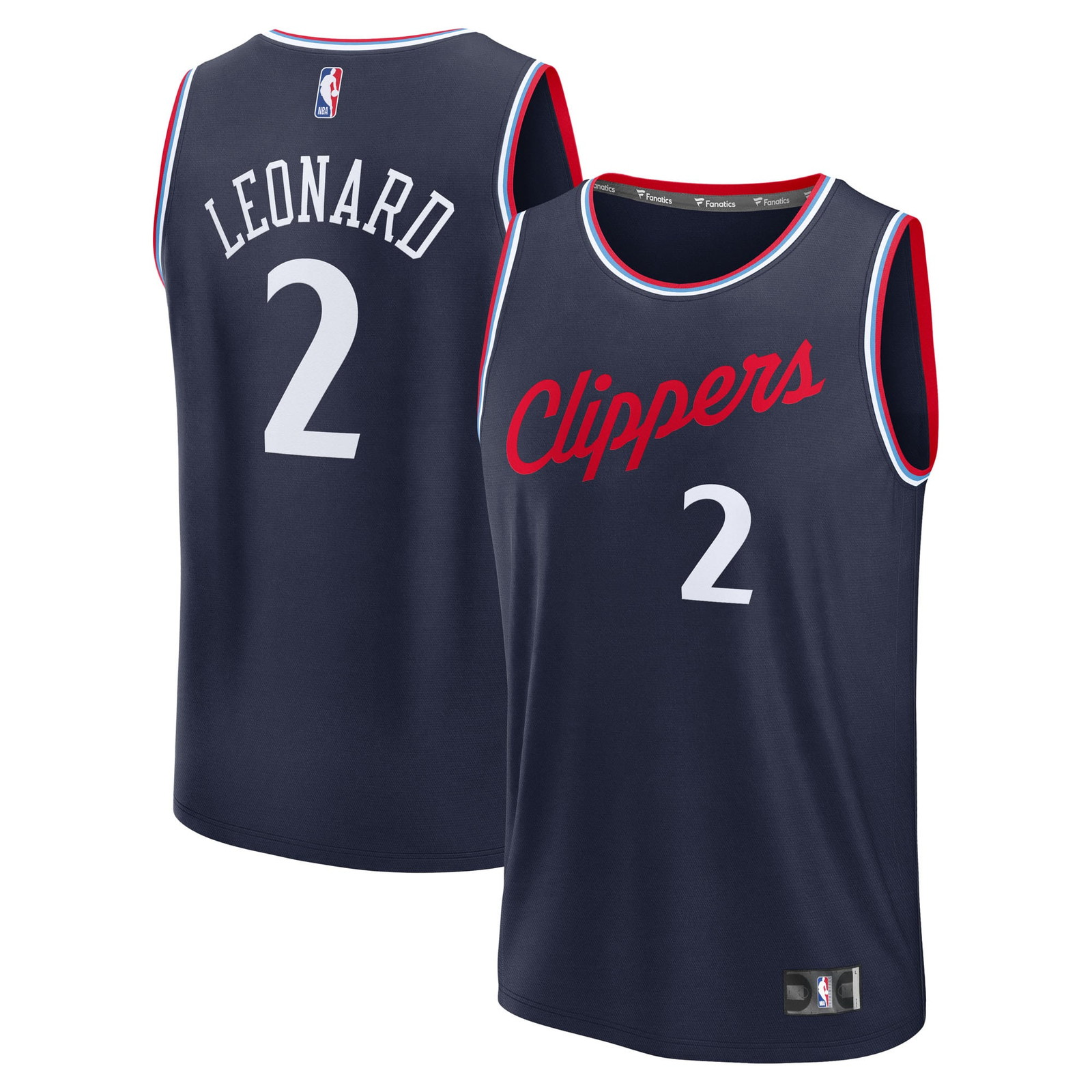 Kawhi Leonard LA Clippers Fast Break Fan Version Player Jersey Navy Icon - front and back view