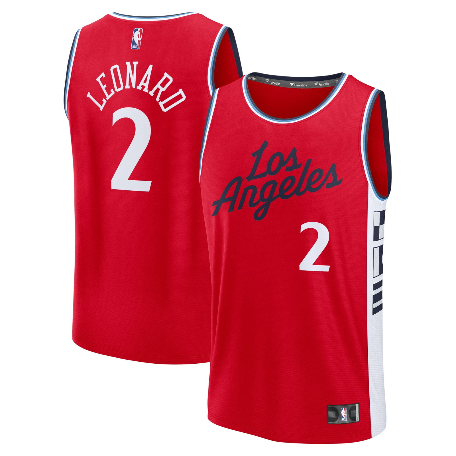 Kawhi Leonard LA Clippers Fast Break Fan Version Player Jersey Statement - front and back view