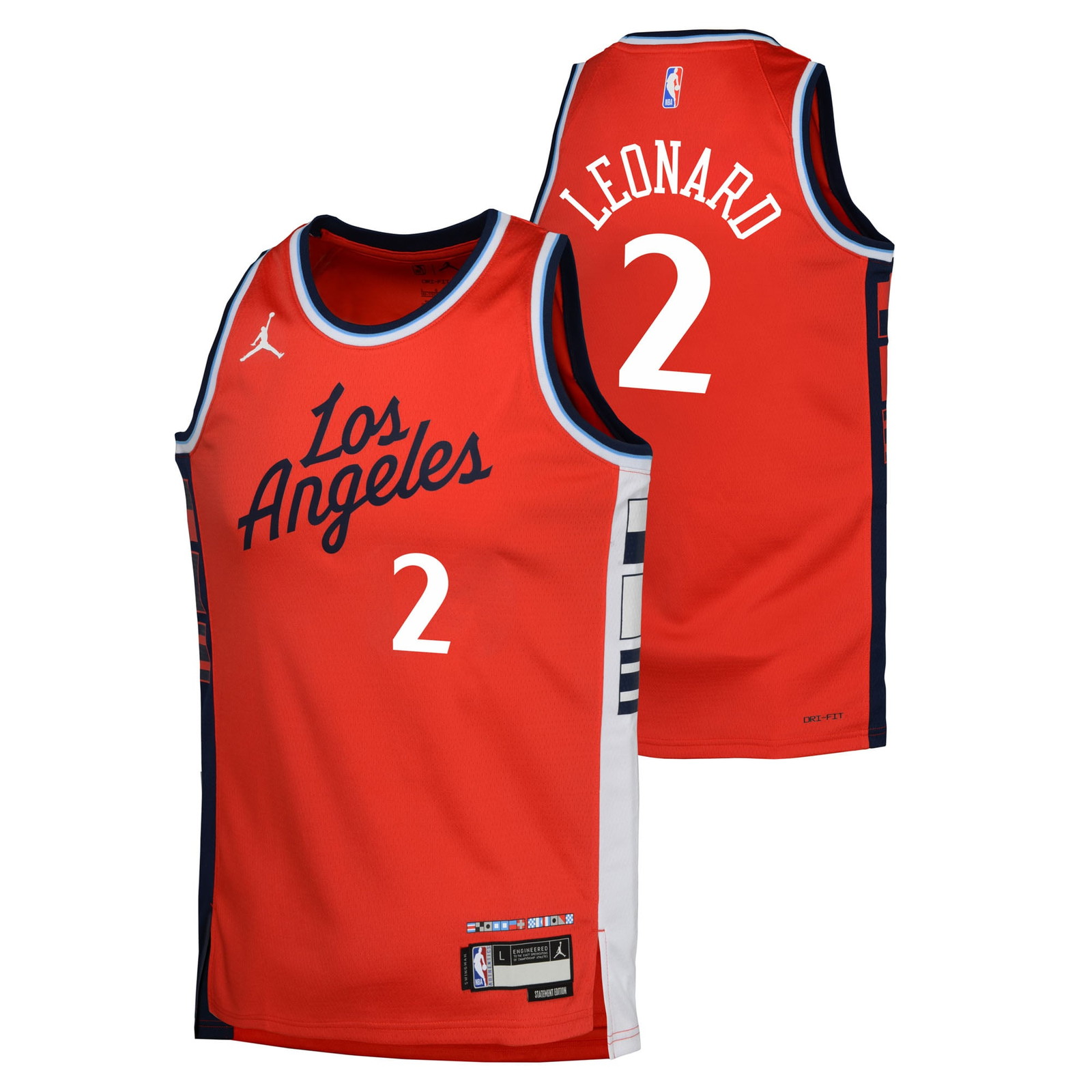 Kawhi Leonard LA Clippers Youth Swingman Jersey Statement Edition Red - front and back view