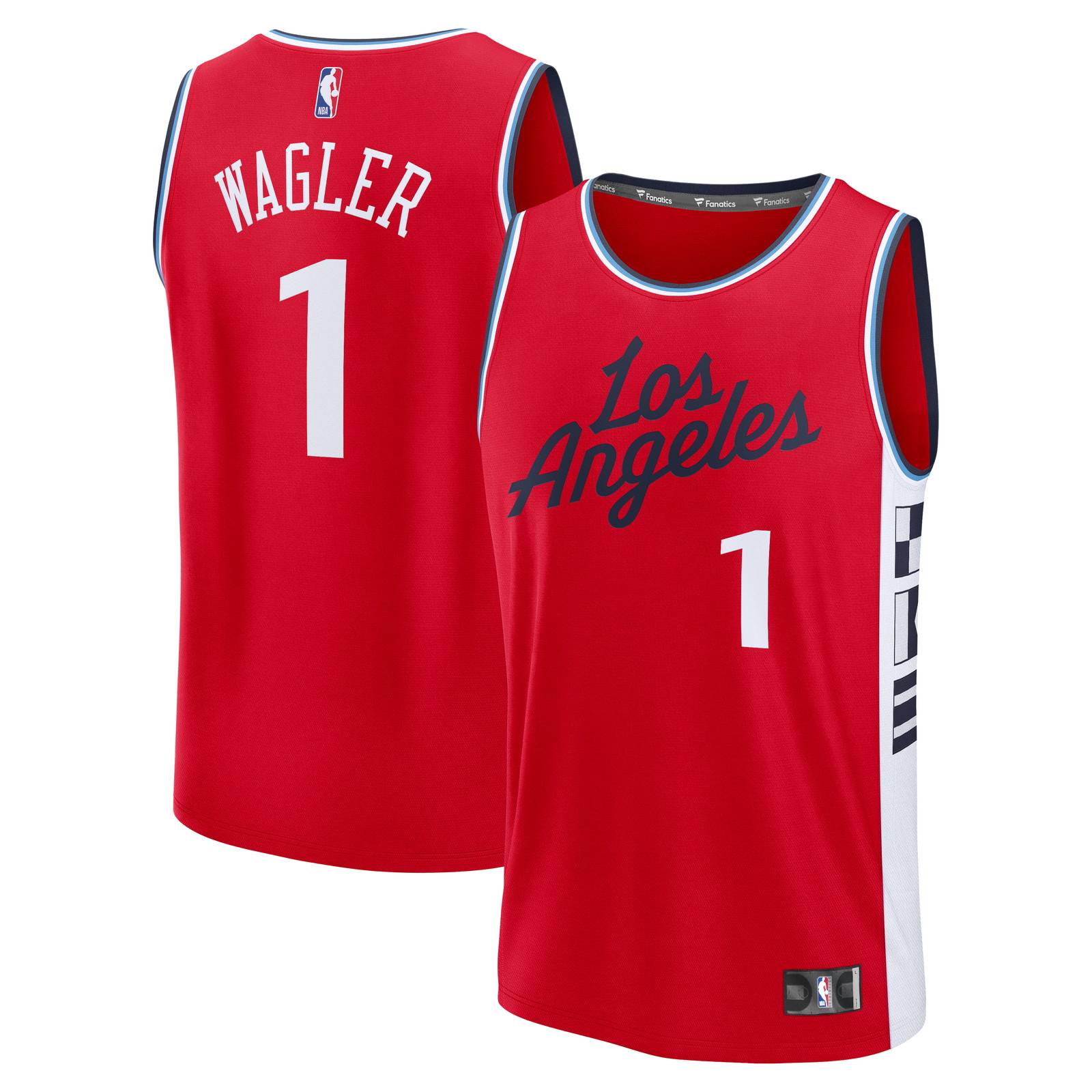 Keaton Wagler LA Clippers Youth Fast Break Fan Version Jersey Red Statement - front and back view