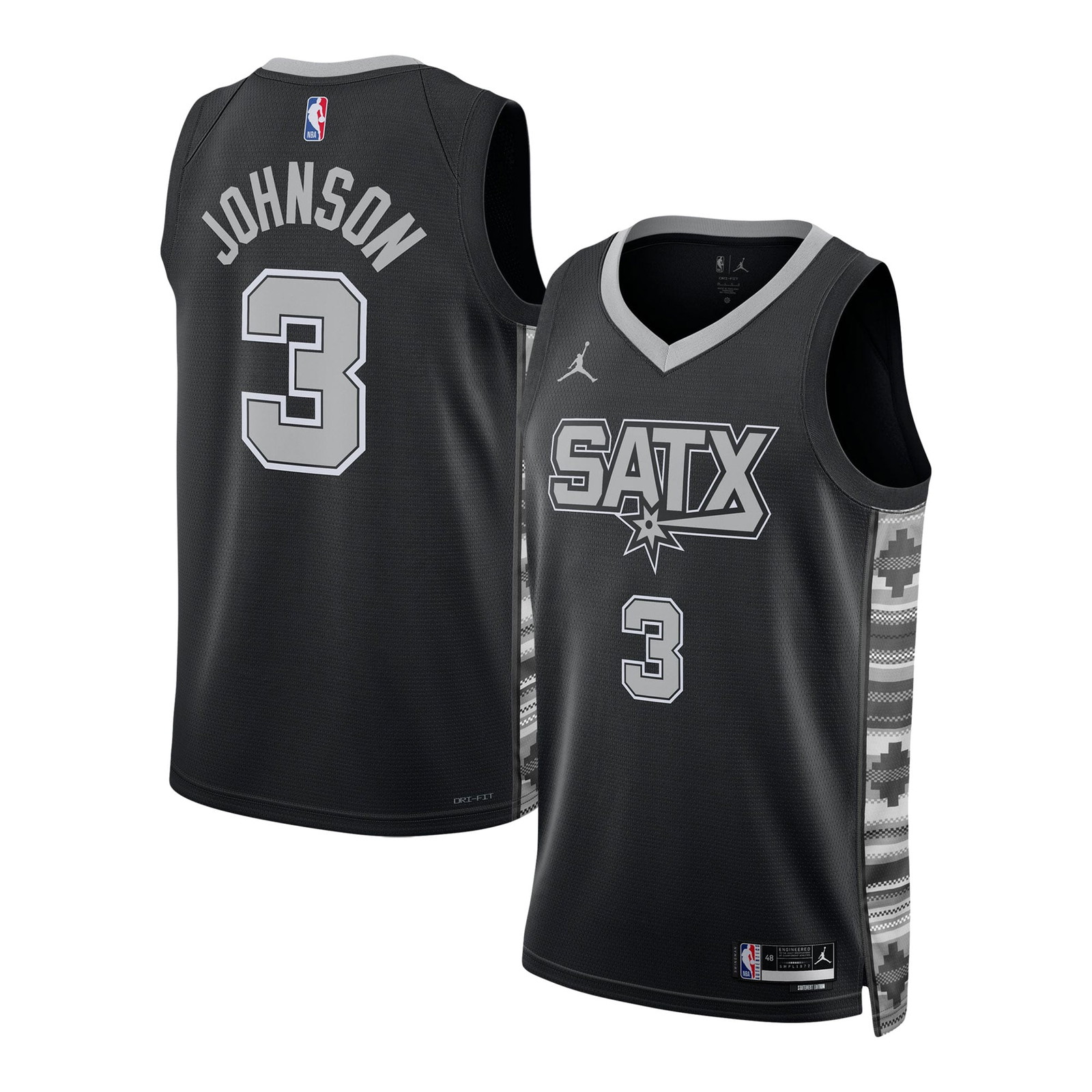 Keldon Johnson San Antonio Spurs Unisex Swingman Jersey Statement Edition - front and back view