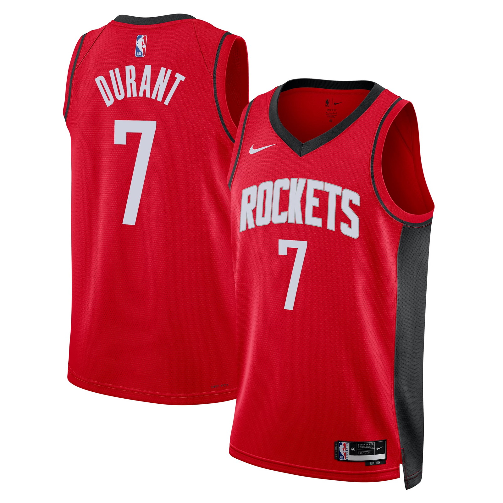 Kevin Durant Houston Rockets Unisex Swingman Player Jersey Icon Edition Red - front and back view