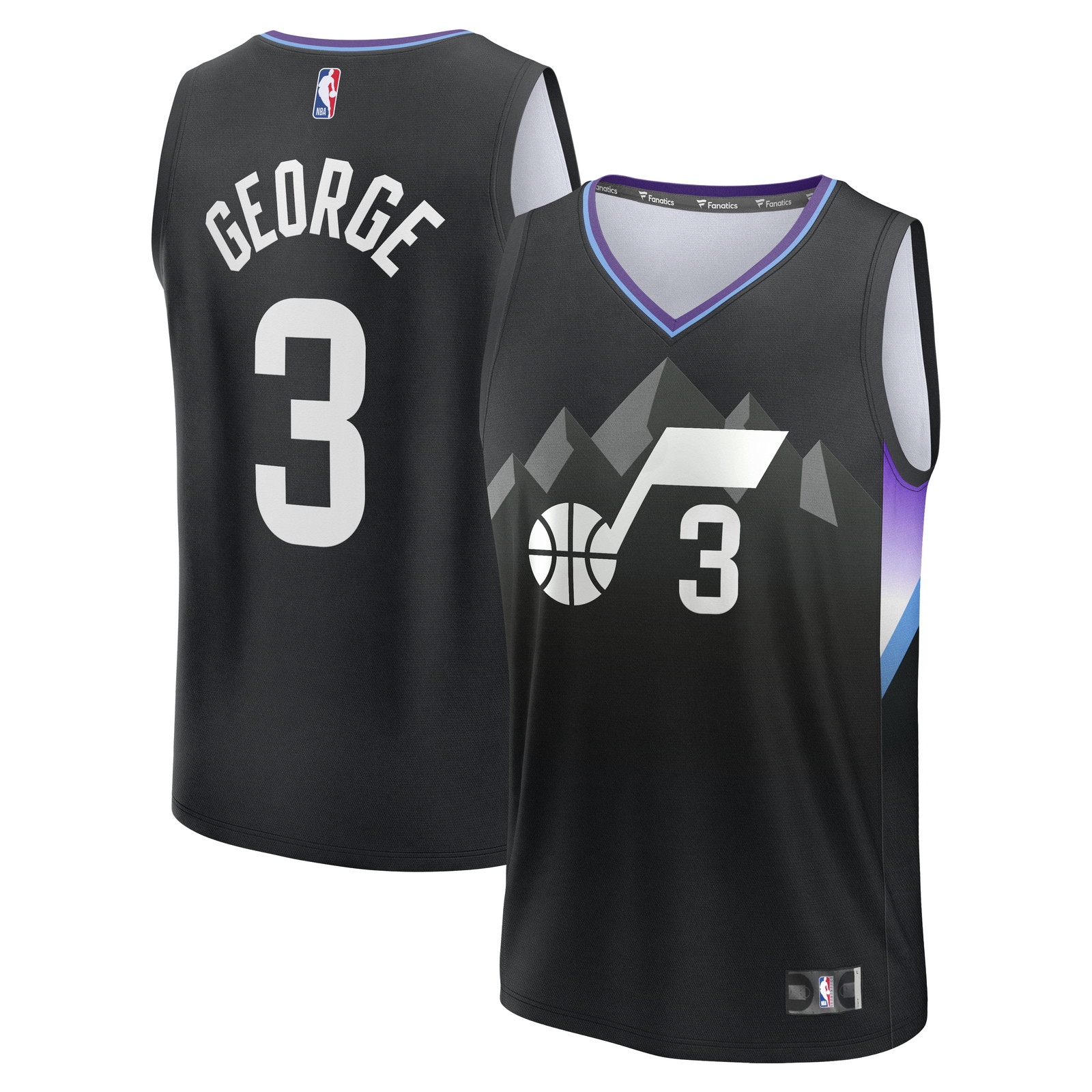 Keyonte George Utah Jazz Fast Break Fan Version Jersey Statement Edition Black - front and back view