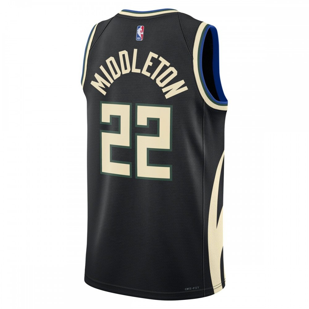 Khris Middleton Milwaukee Bucks 2022/23 Statement Edition Swingman Jersey Black - back view
