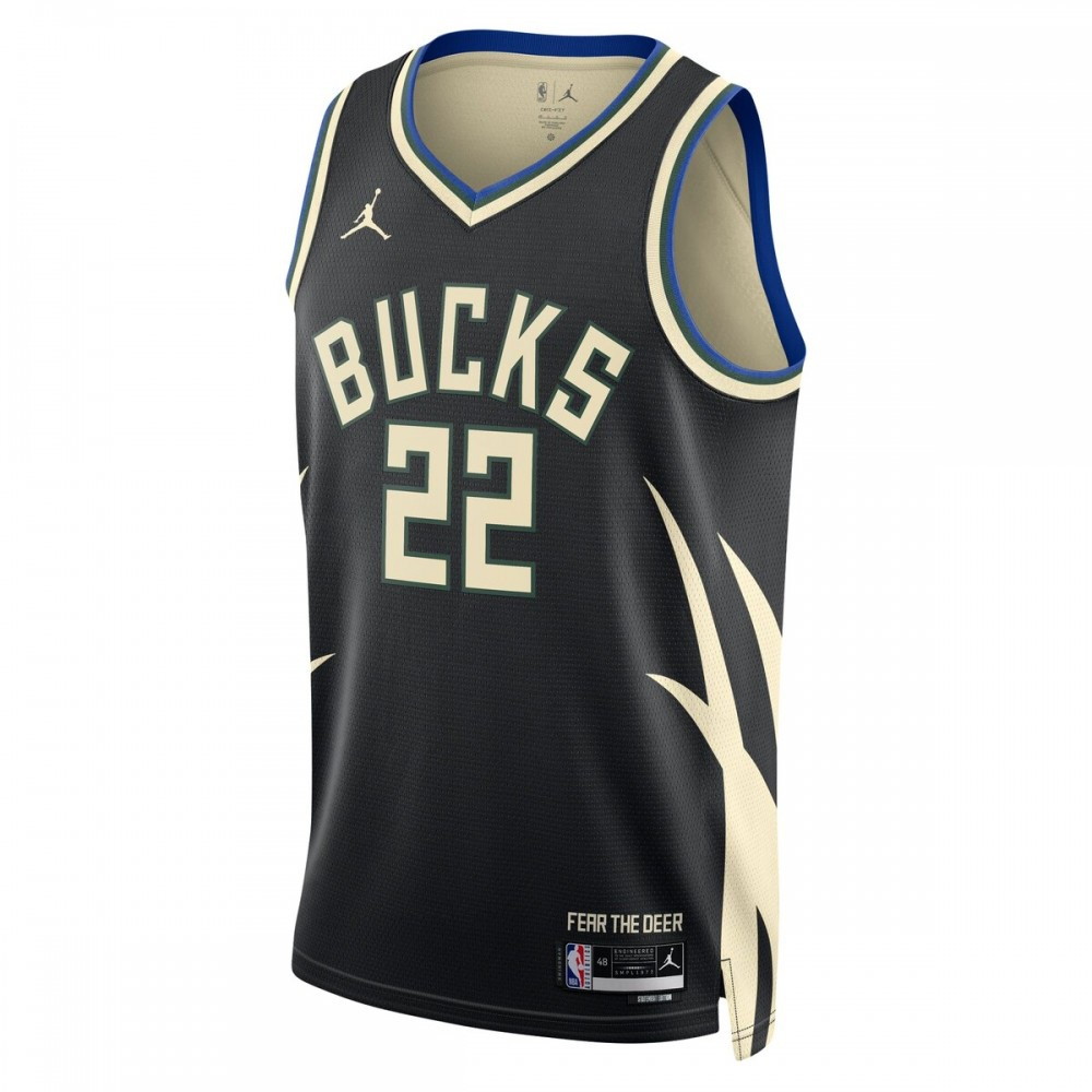 Khris Middleton Milwaukee Bucks 2022/23 Statement Edition Swingman Jersey Black - second front view