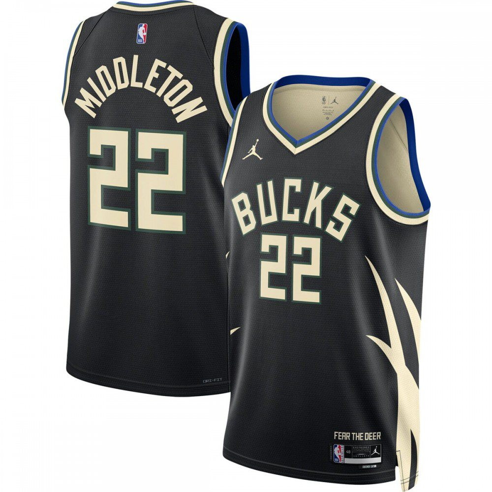 Khris Middleton Milwaukee Bucks 2022/23 Statement Edition Swingman Jersey Black - front view