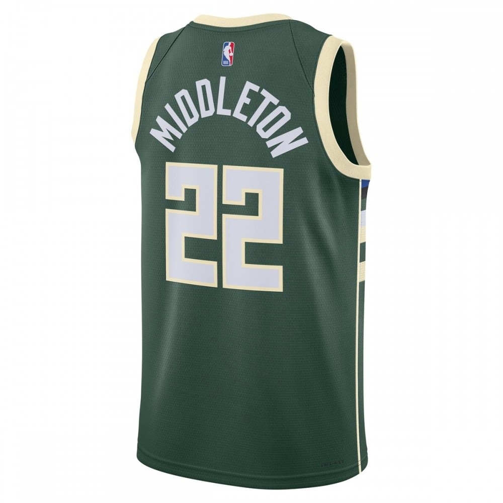 Khris Middleton Milwaukee Bucks Unisex 2022/23 Swingman Jersey Icon Edition Hunter Green - back view