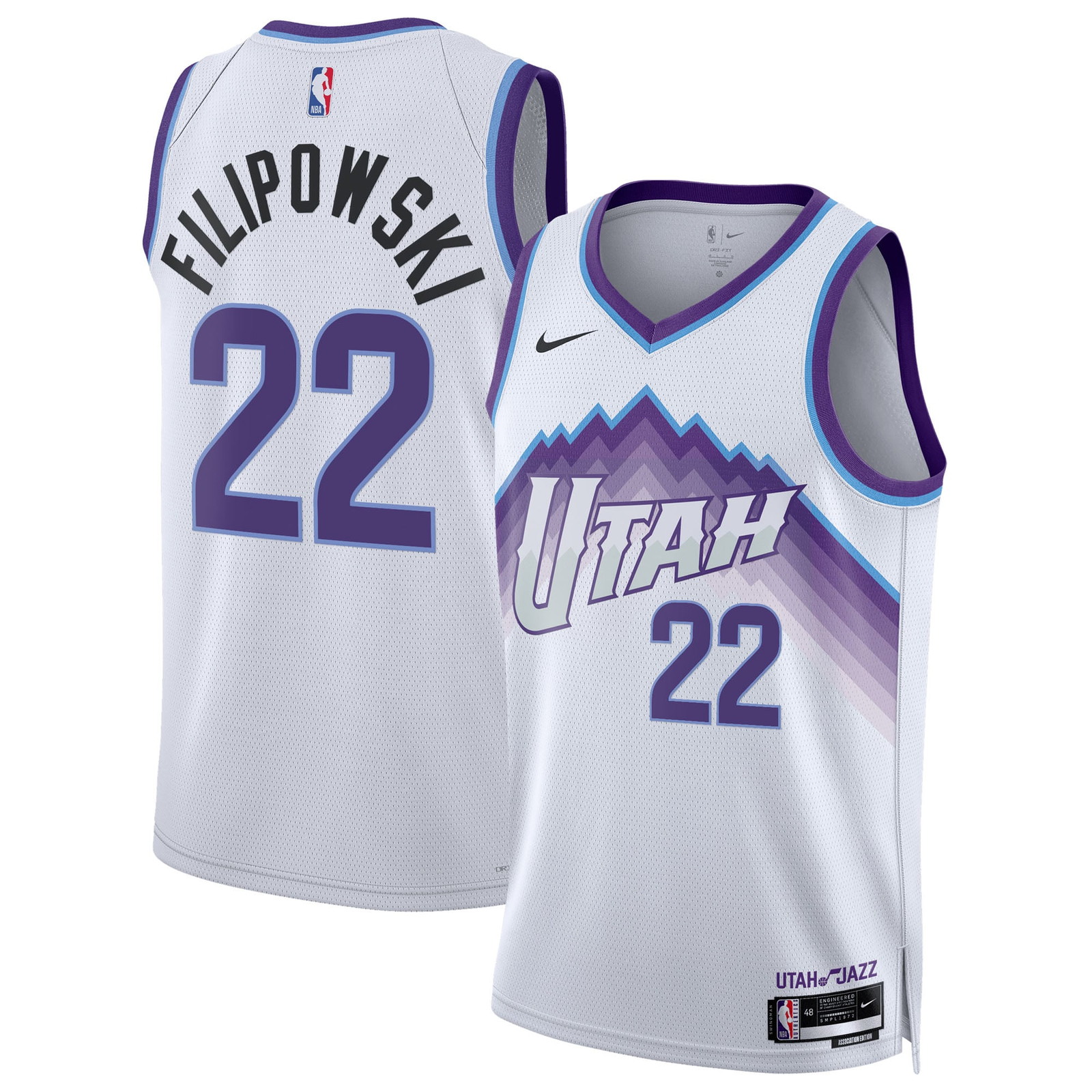 Kyle Filipowski Utah Jazz Unisex Swingman Jersey Association Edition White - front and back view