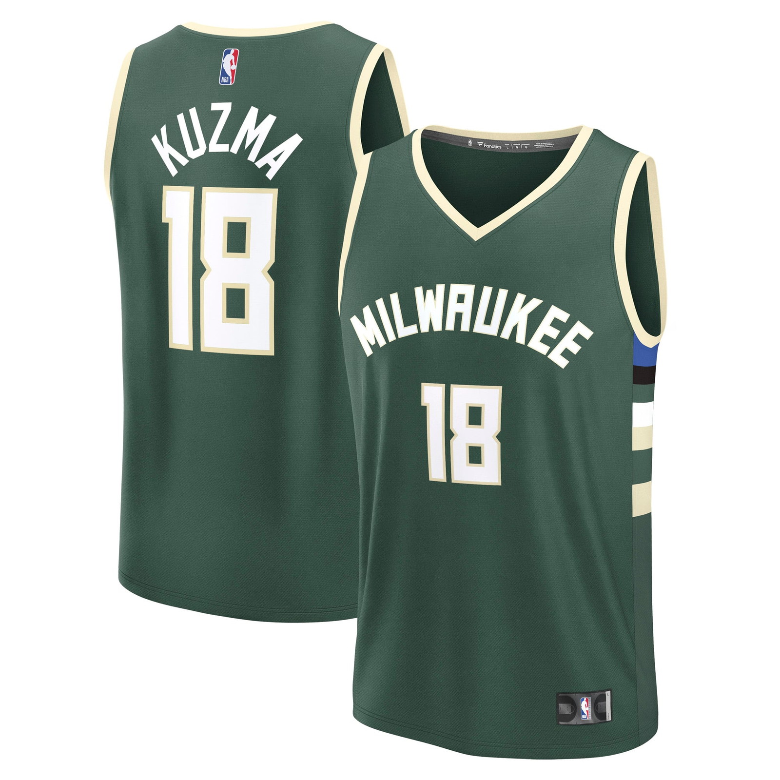 Kyle Kuzma Milwaukee Bucks Fast Break Fan Version Player Jersey Icon Edition - front and back view