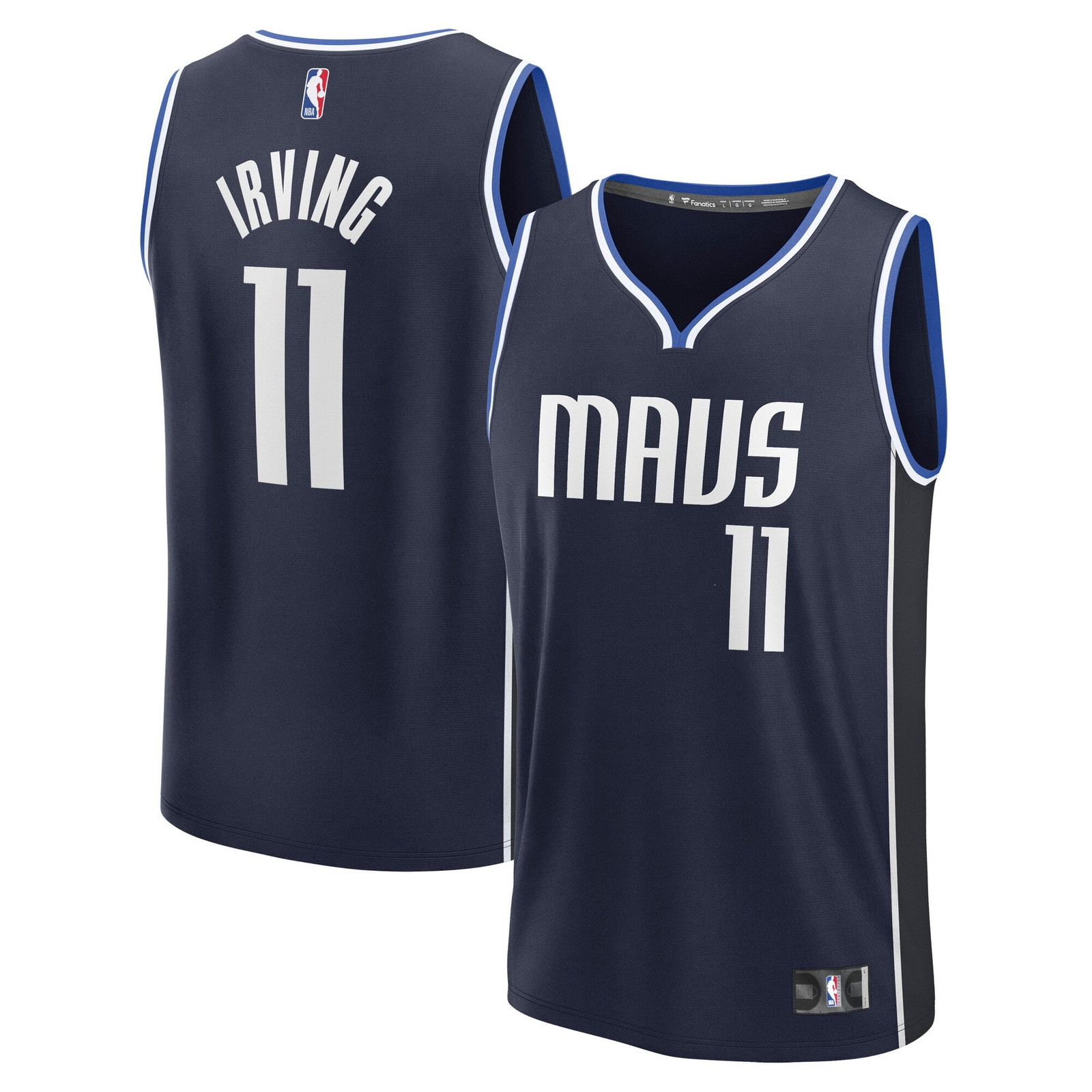 Kyrie Irving Dallas Mavericks Fast Break Fan Version Player Jersey Statement - front and back view