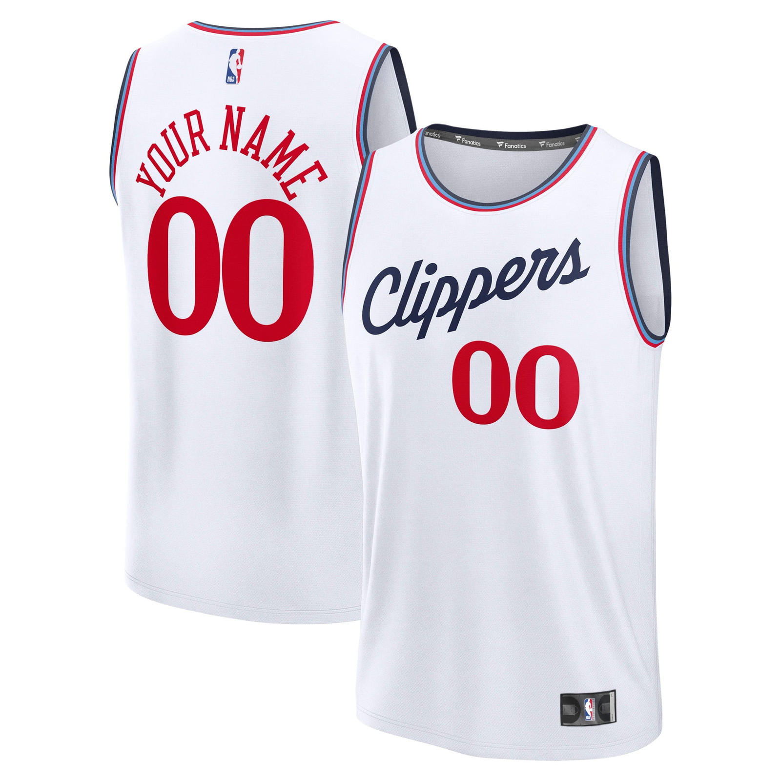 LA Clippers Youth Fast Break Custom Fan Version Jersey White Association - front and back view