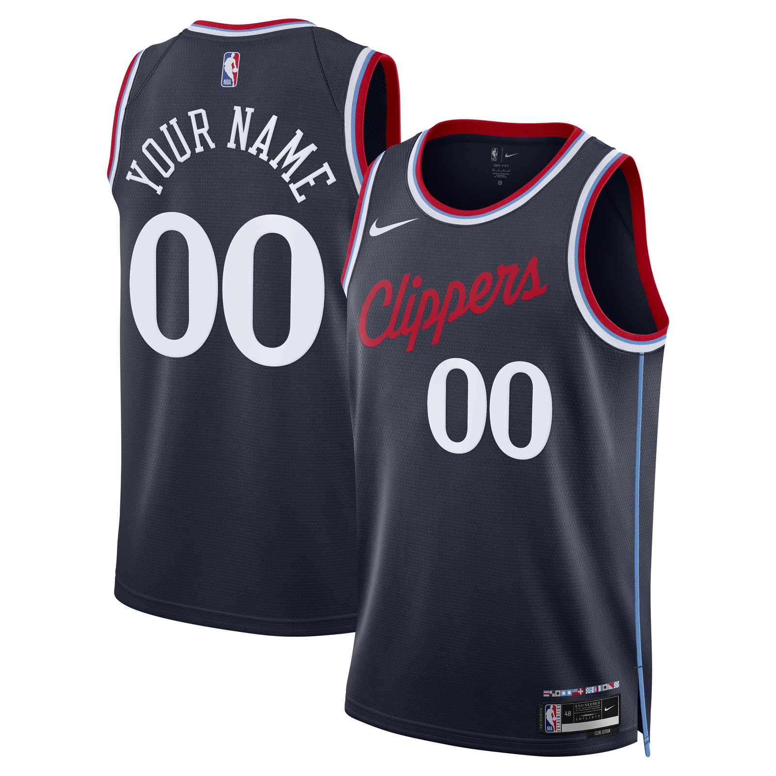 LA Clippers Unisex Swingman Custom Jersey Icon Edition Navy - front and back view