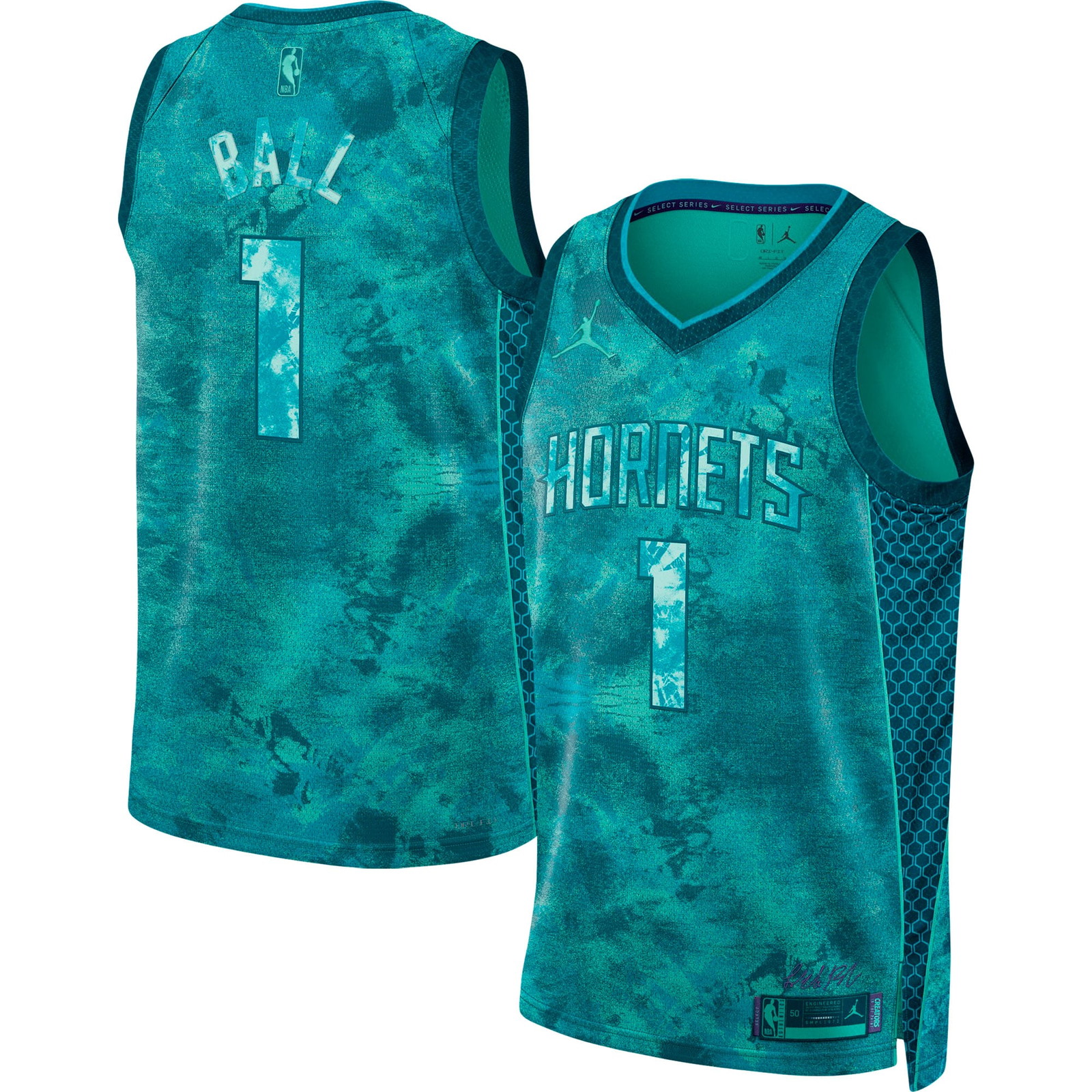 LaMelo Ball Charlotte Hornets Unisex Select Series Swingman Jersey Teal - front and back view