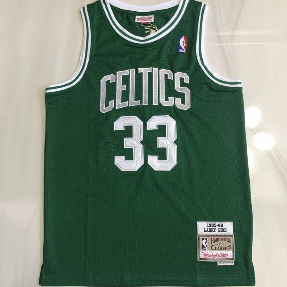 Larry Bird Boston Celtics Throwback 1985-86 Hardwood Classics Jersey Kelly Green - second front view