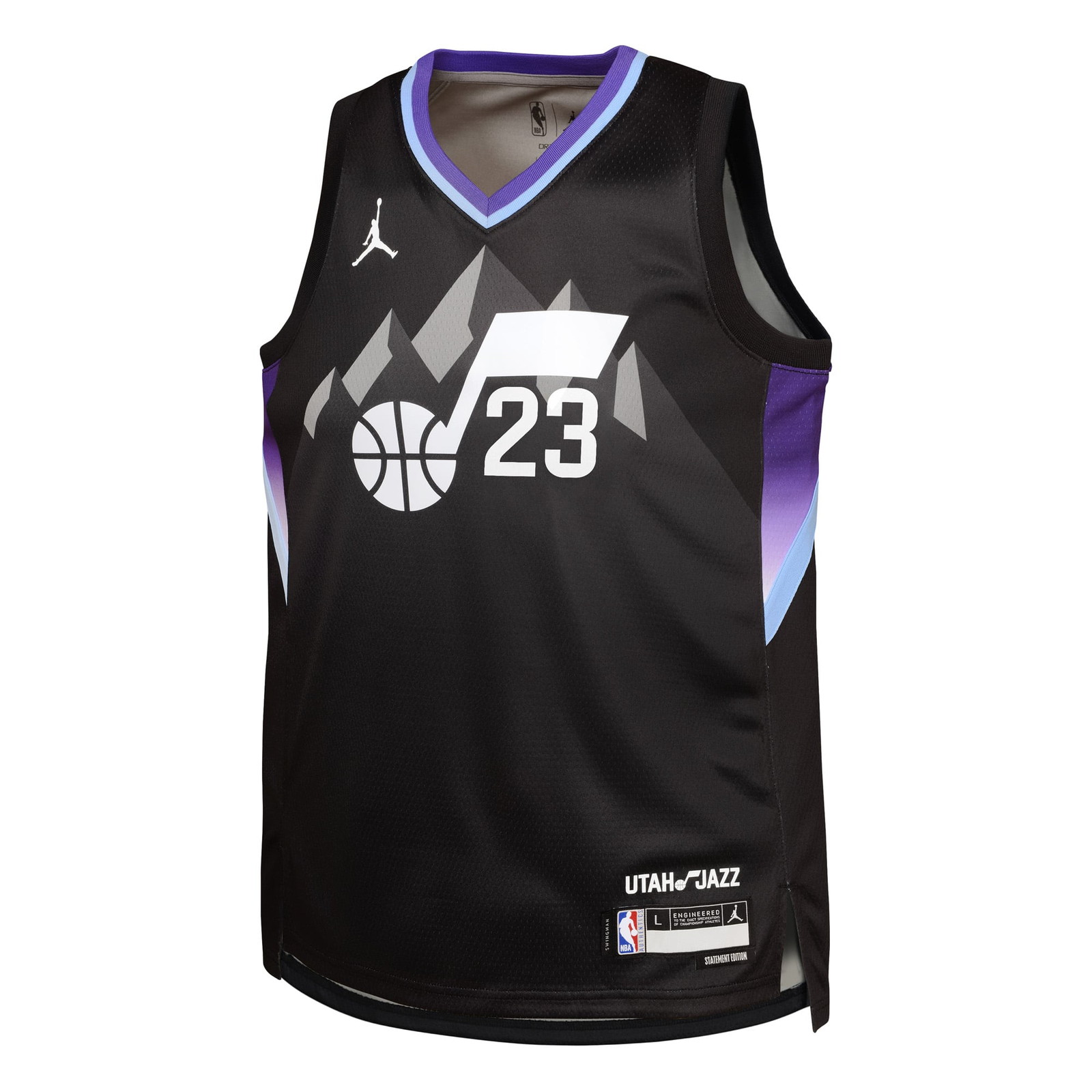Lauri Markkanen Utah Jazz Youth Swingman Jersey Statement Edition Black - front view