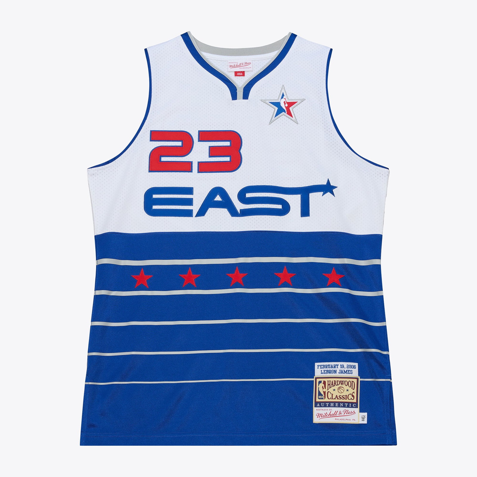 LeBron James 2006 NBA All-Star Game Pro Cut Jersey White/Blue - front and back view