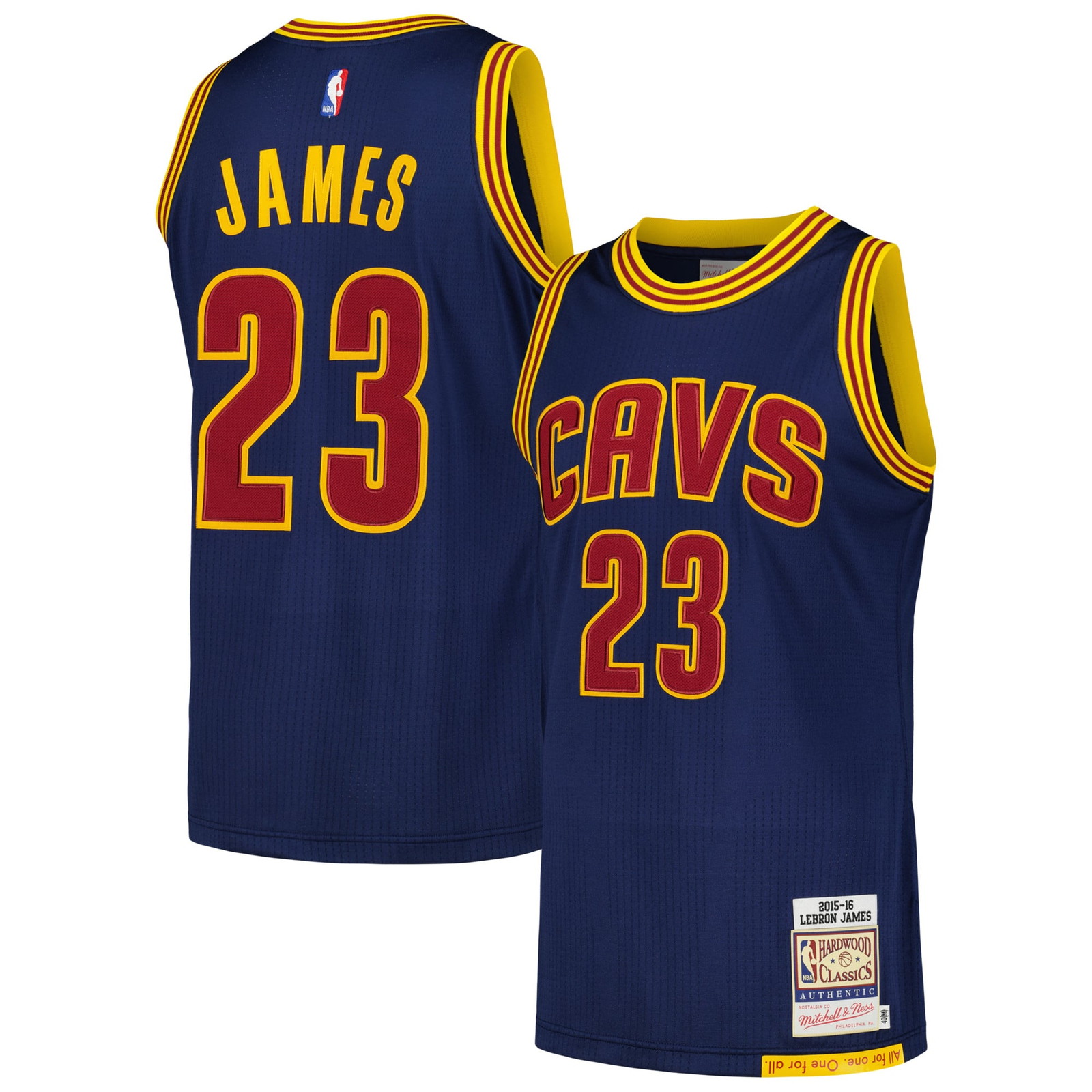 LeBron James Cleveland Cavaliers 2015/16 Hardwood Classics Pro Cut Jersey Navy - front and back view