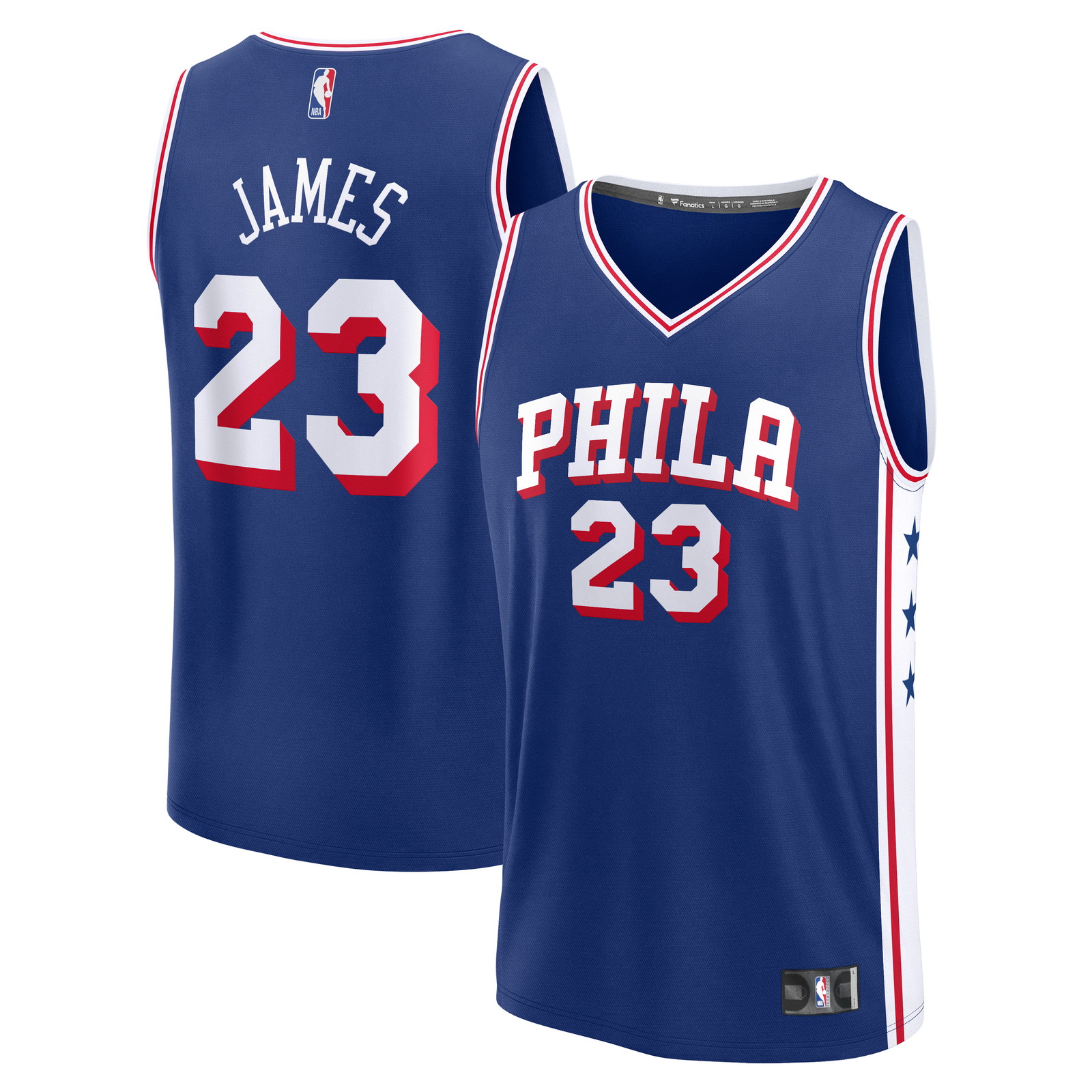 LeBron James Philadelphia 76ers Fast Break Jersey Icon Edition Royal - front and back view