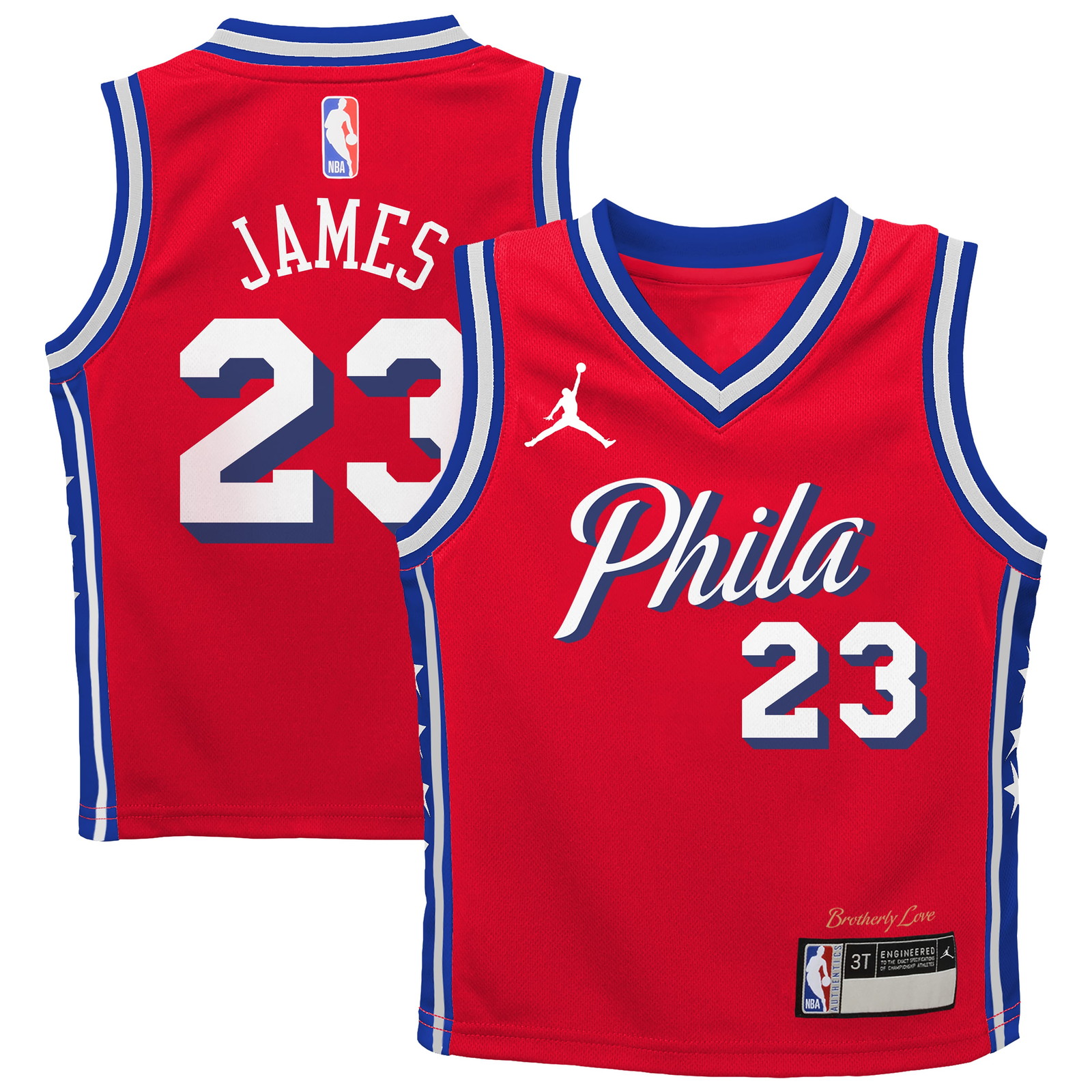 LeBron James Philadelphia 76ers Preschool Swingman Jersey Red Statement - front and back view